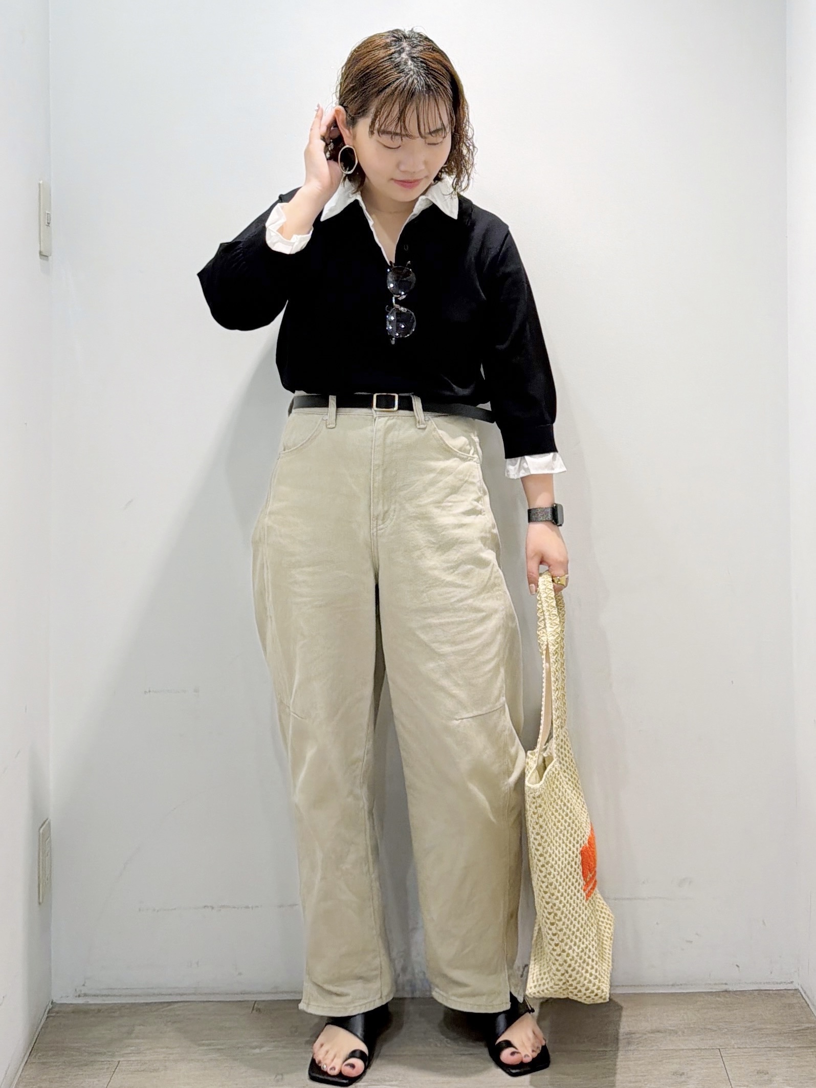 sumicaさんの「OPAQUE.CLIP｜シャツレイヤード風ポロニット【洗濯機OK】」を使ったコーディネート