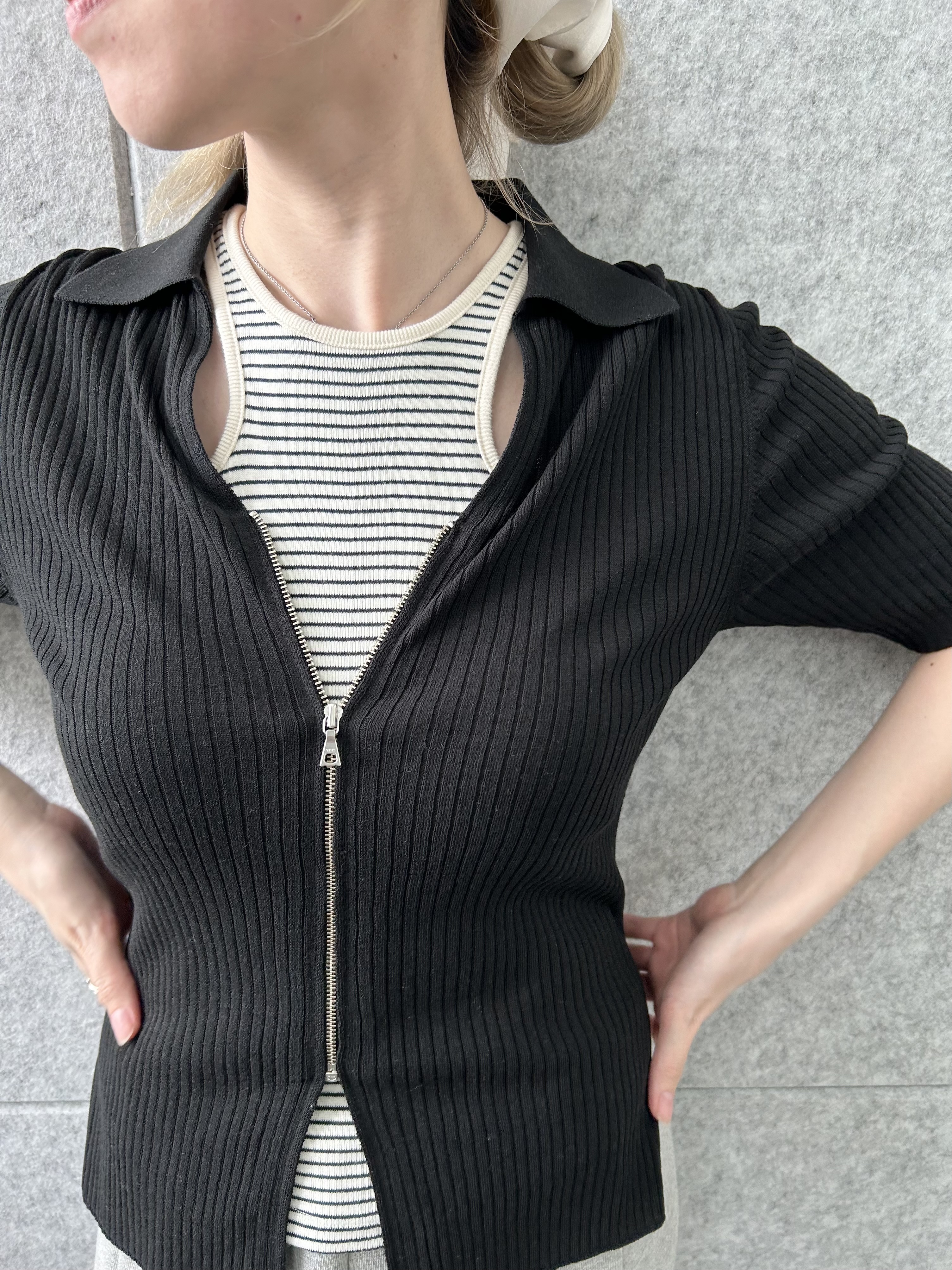 honoka Aさんの「CODE A｜rib zip cardigan」を使ったコーディネート