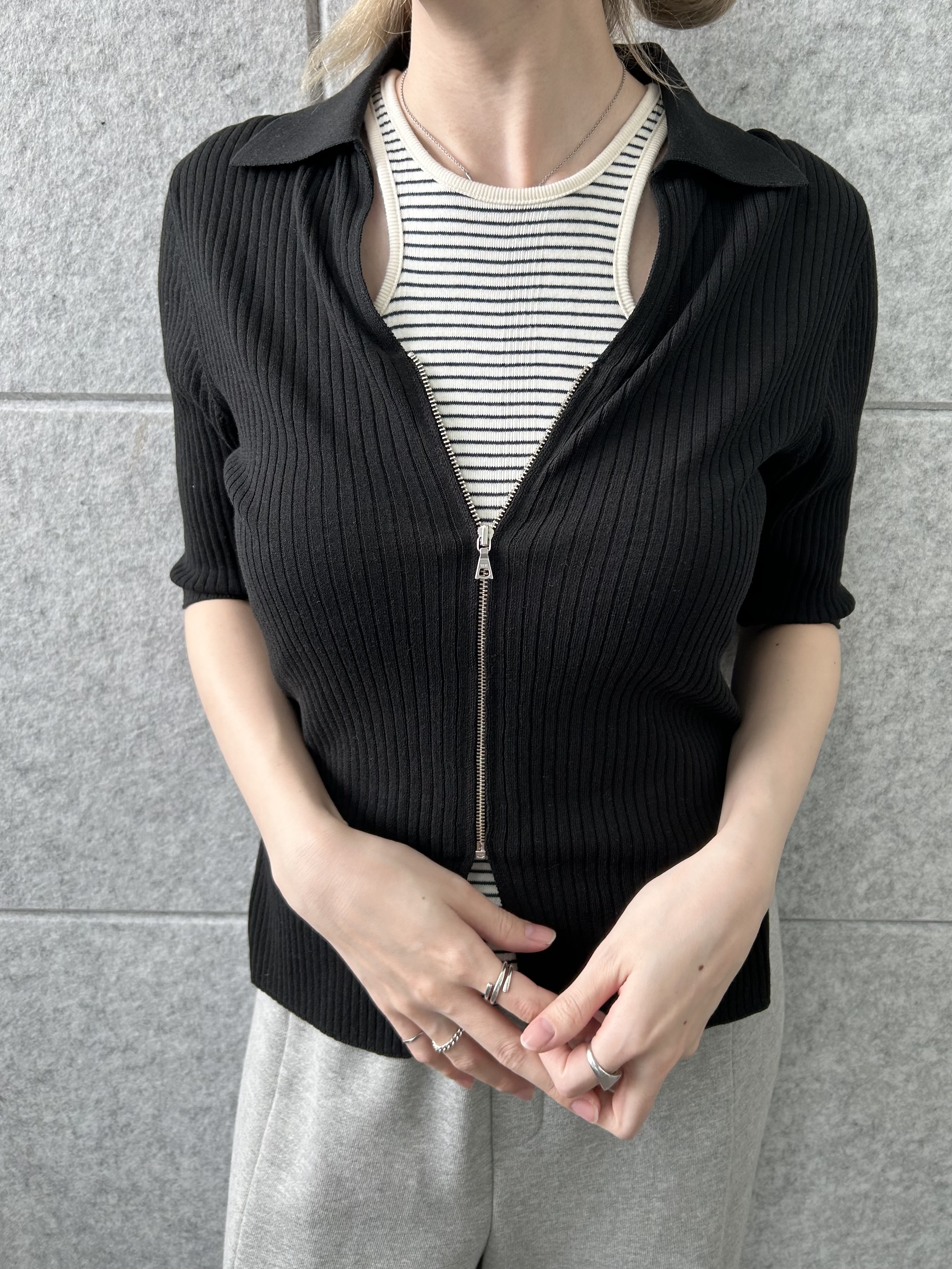 honoka Aさんの「CODE A｜rib zip cardigan」を使ったコーディネート