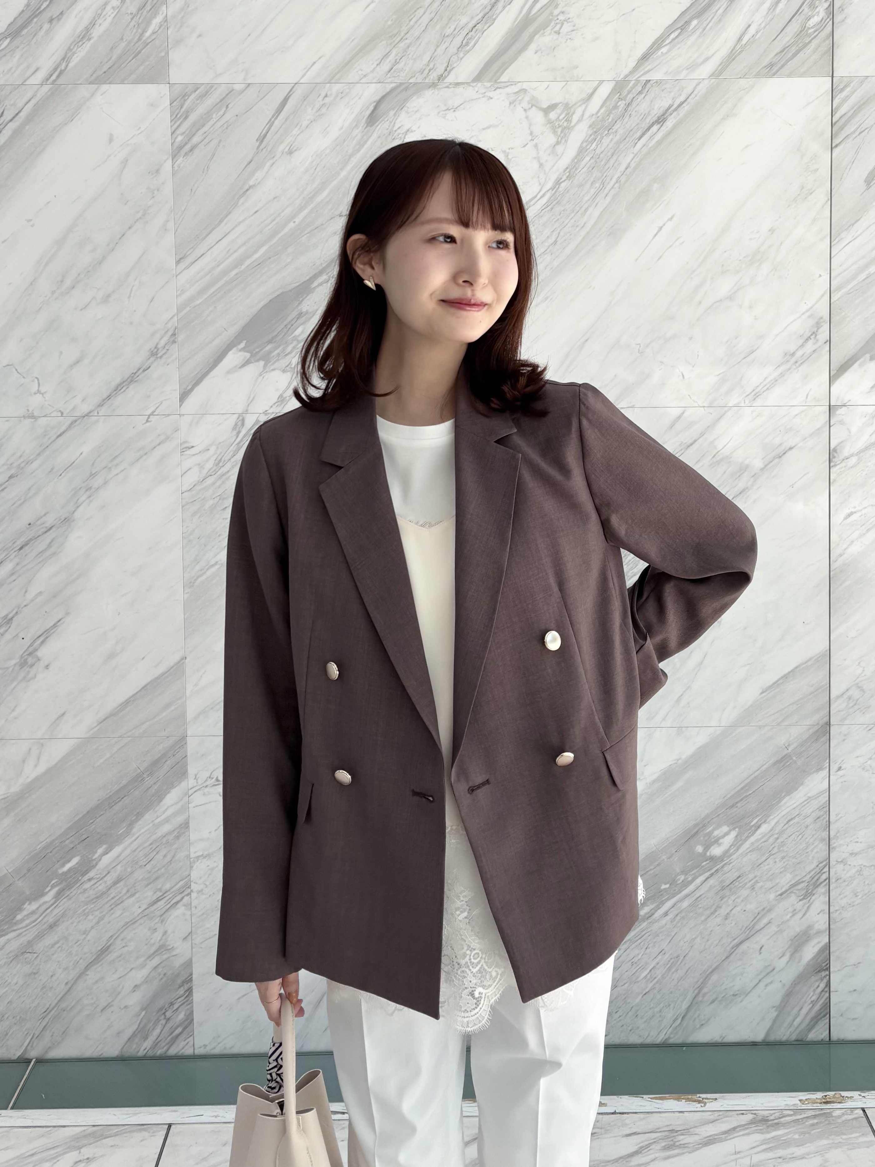 みさかさんの「index｜《再入荷》ダブルブレストテーラードジャケット【接触冷感／吸水速乾／イージーアイロン／防シワ／洗濯機O」を使ったコーディネート