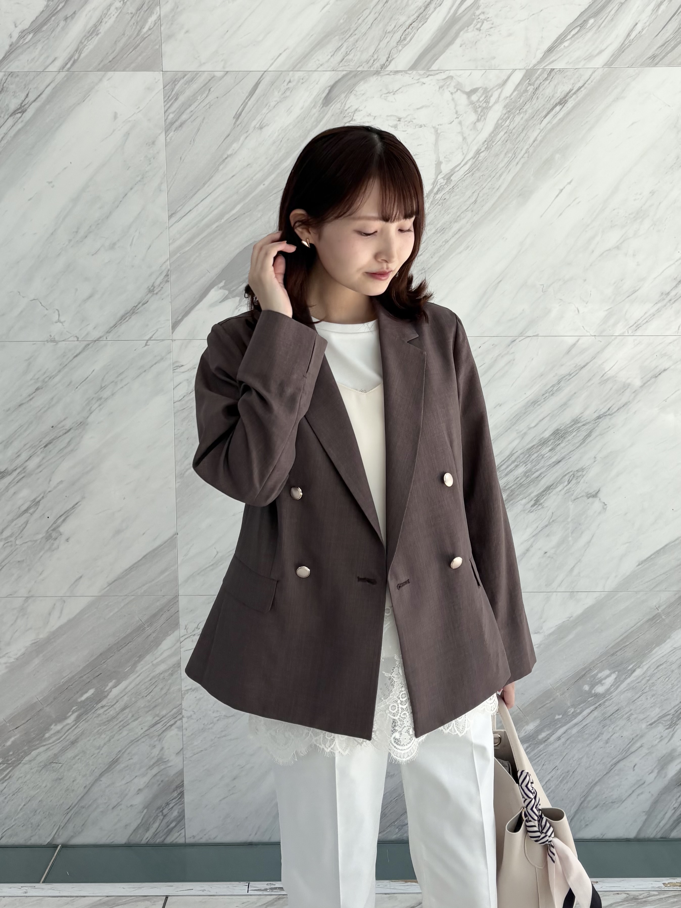 みさかさんの「index｜《再入荷》ダブルブレストテーラードジャケット【接触冷感／吸水速乾／イージーアイロン／防シワ／洗濯機O」を使ったコーディネート