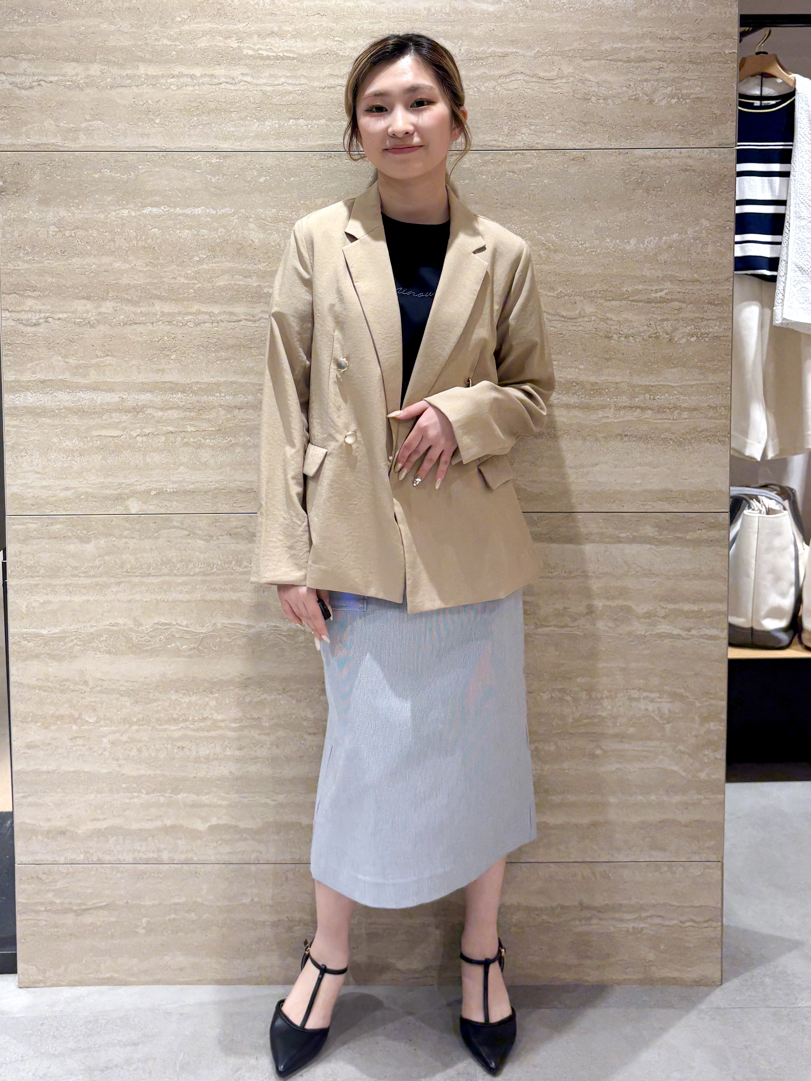 ふうかさんの「index｜《再入荷》ダブルブレストテーラードジャケット【接触冷感／吸水速乾／イージーアイロン／防シワ／洗濯機O」を使ったコーディネート