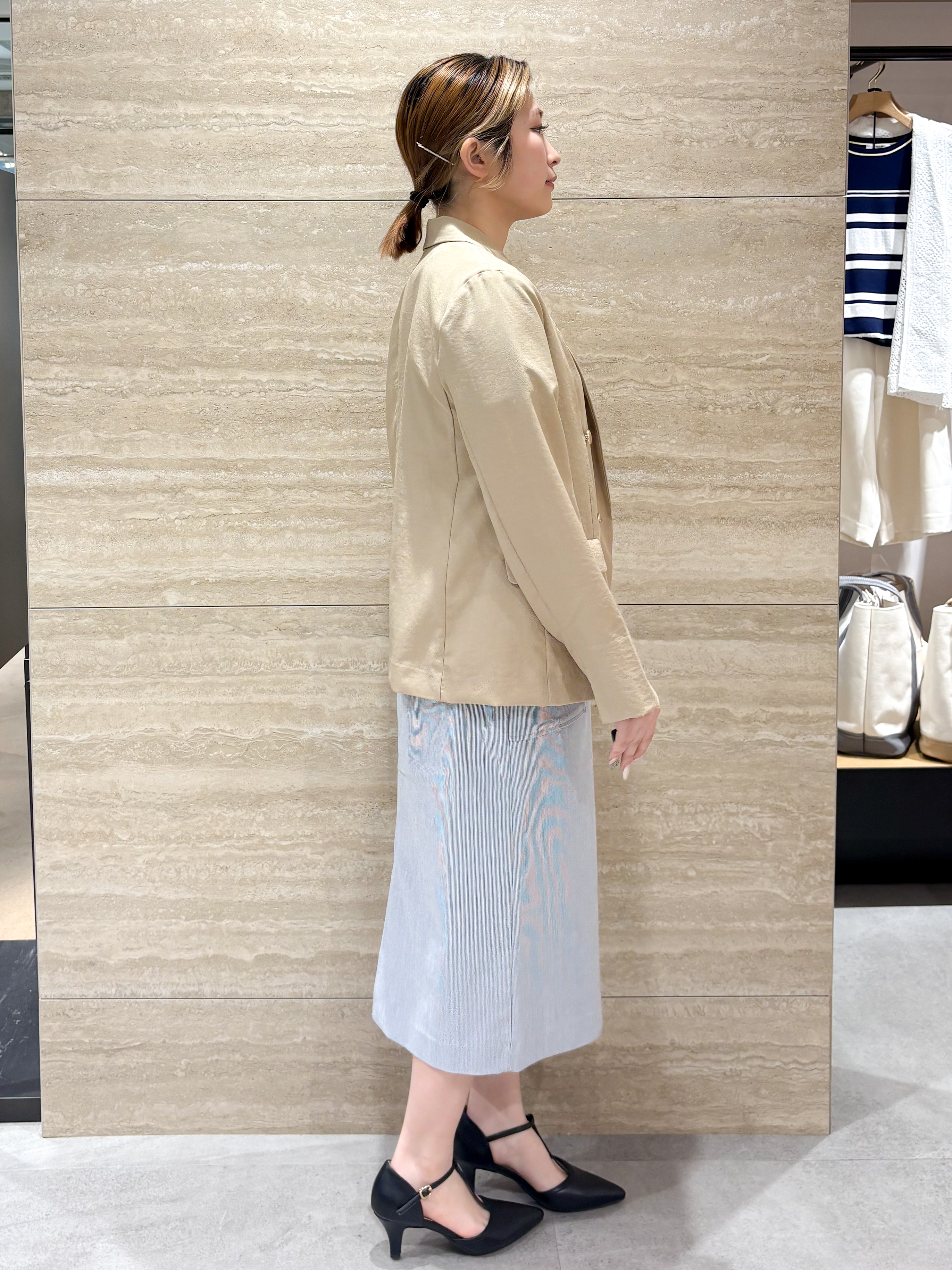 ふうかさんの「index｜《再入荷》ダブルブレストテーラードジャケット【接触冷感／吸水速乾／イージーアイロン／防シワ／洗濯機O」を使ったコーディネート