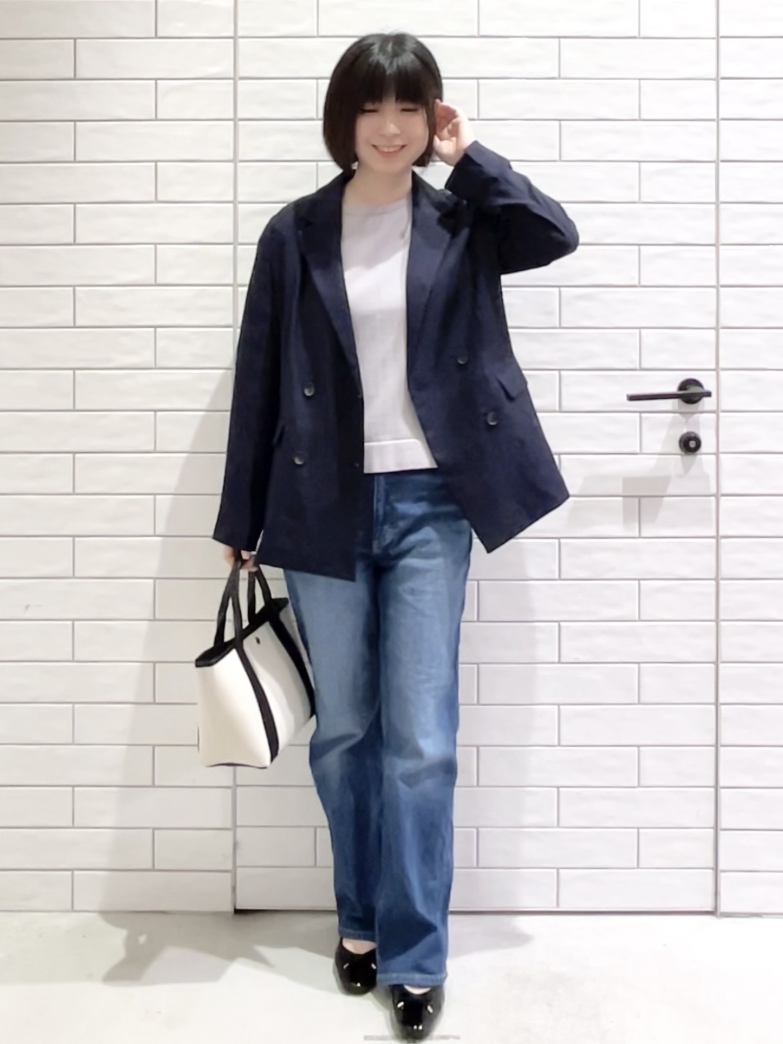 しおりさんの「OPAQUE.CLIP｜【UV／接触冷感】ダブルブレストジャケット《防シワ加工／洗える》」を使ったコーディネート