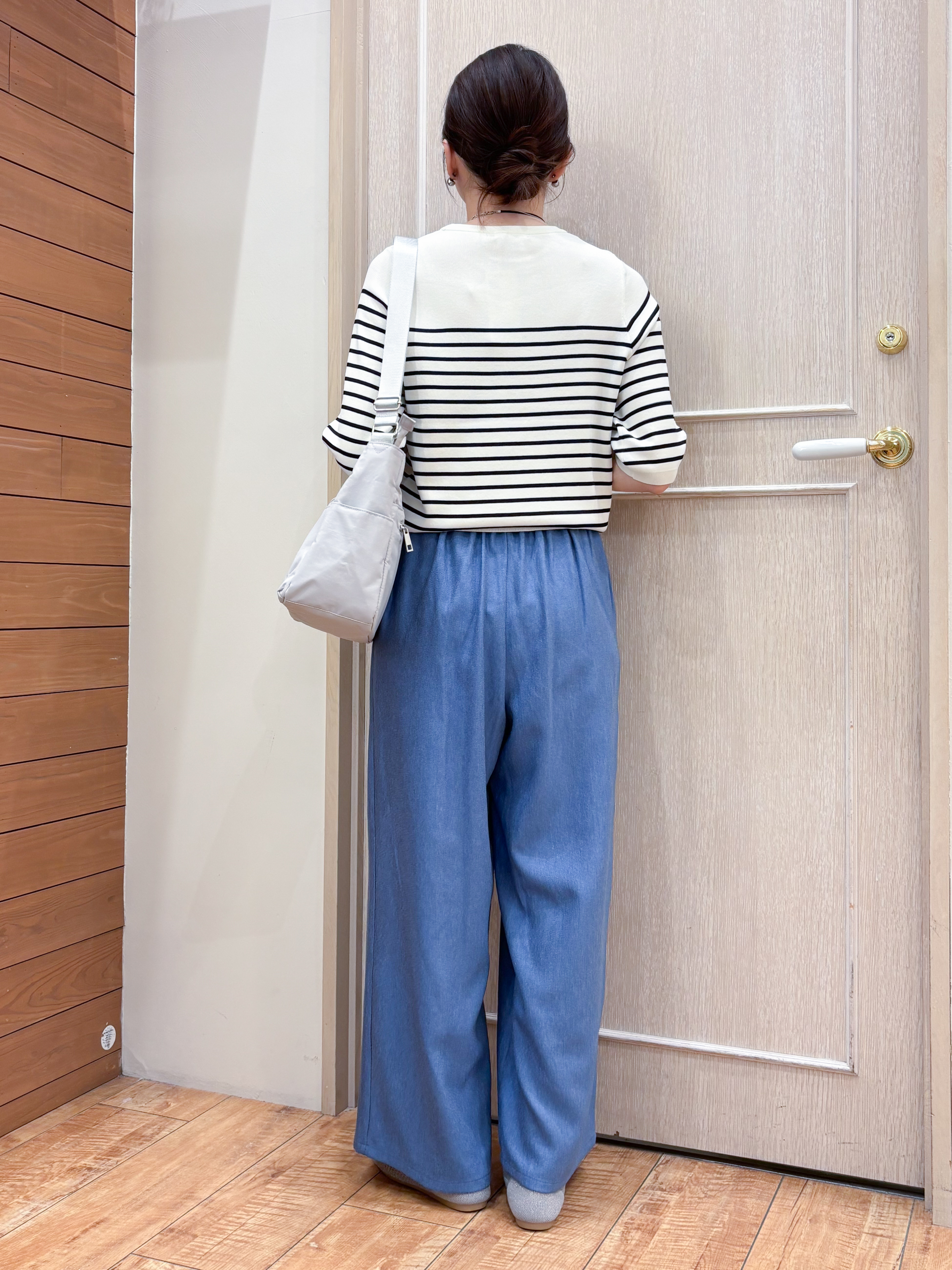 なみさんの「SHOO･LA･RUE｜【毎日洗える/S-LL/UV】上半身すっきり 二の腕見せない5分袖ニット」を使ったコーディネート