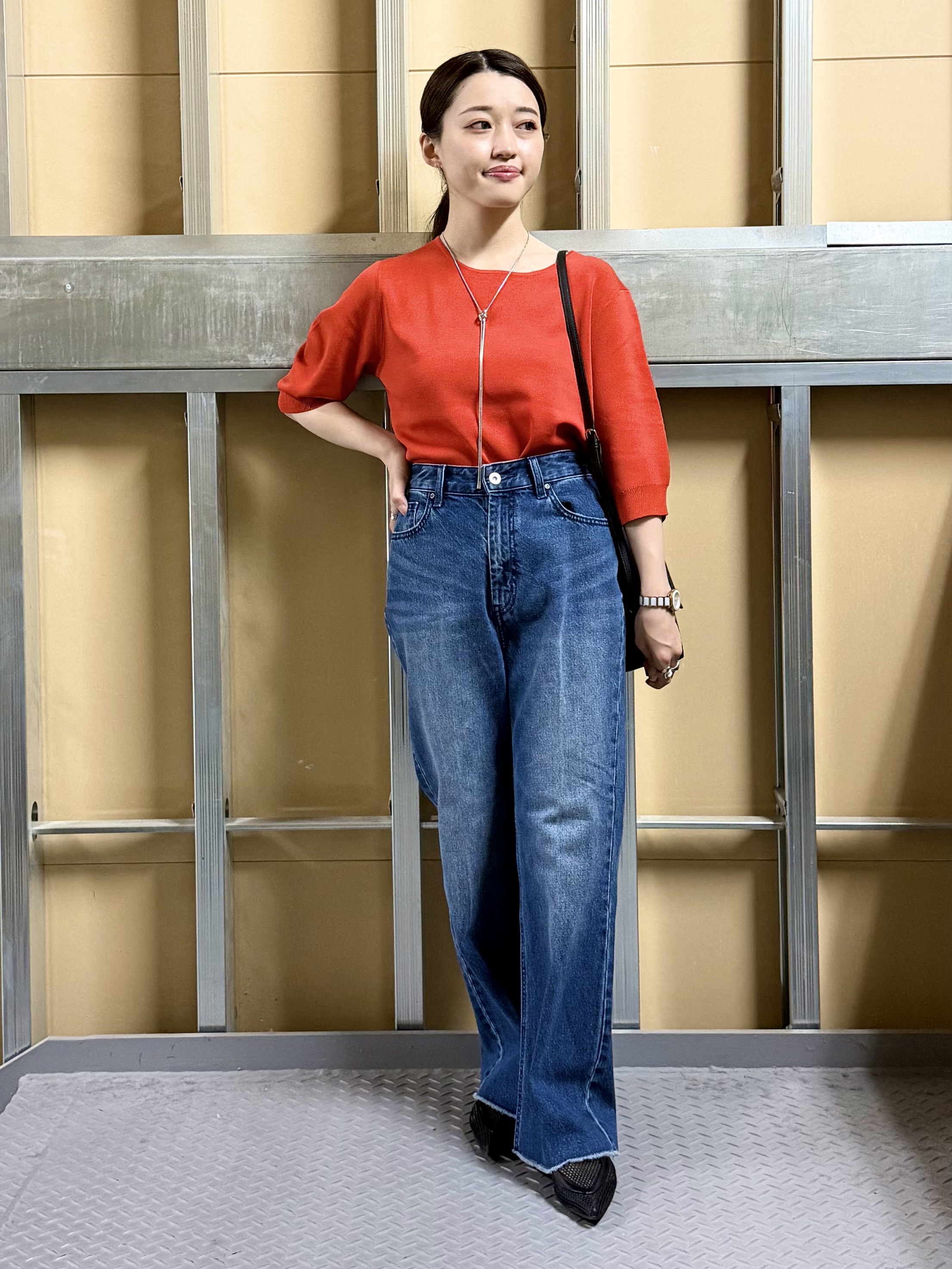 sahoさんの「THE SHOP TK｜【S-XL/ひんやりタッチ】美しさ際立つ 6分袖ニット 洗濯機OK/UVケア/毛玉になりにくい」を使ったコーディネート