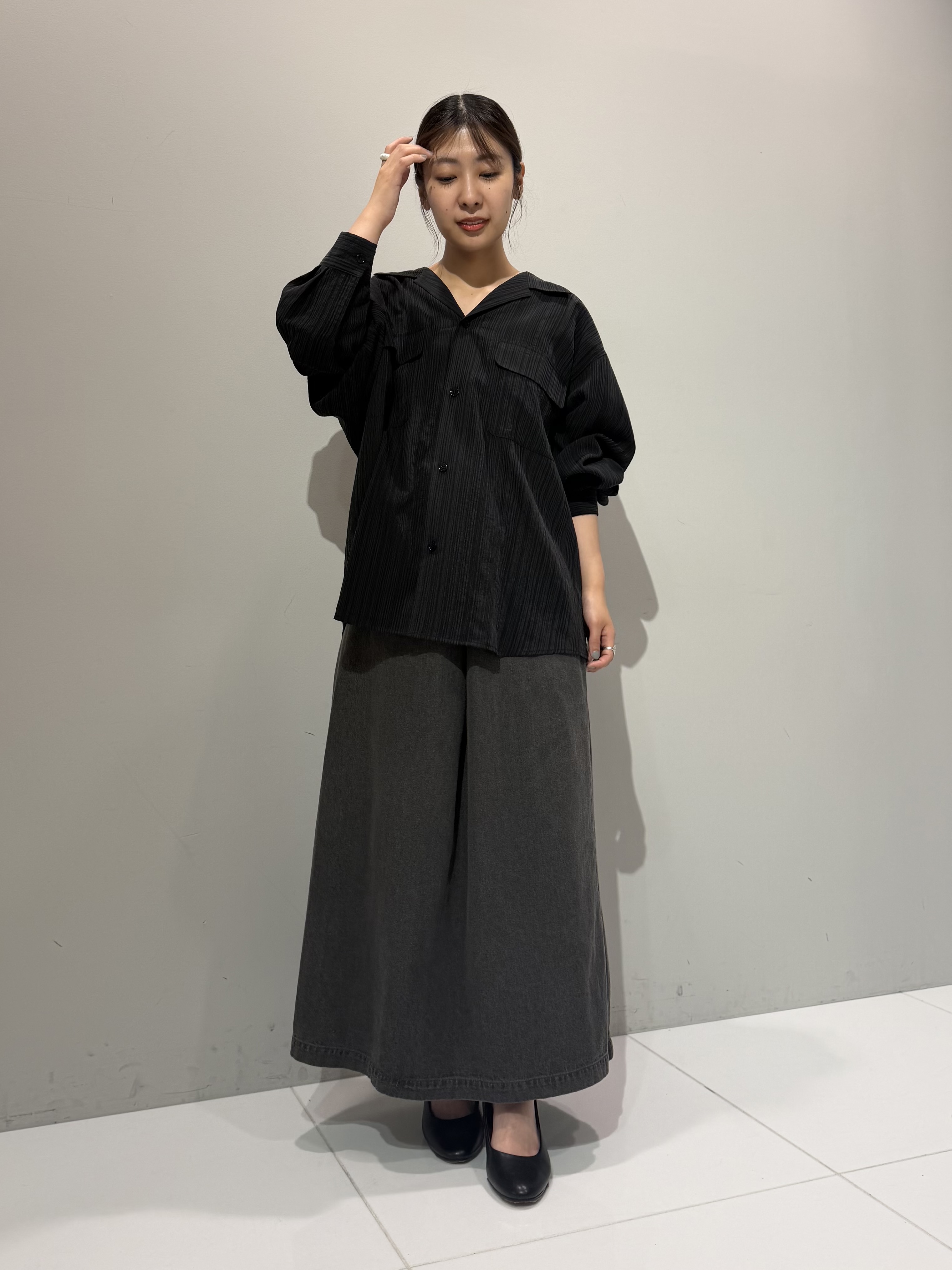 abeさんの「tk.TAKEO KIKUCHI｜シアーストライプオープンカラーシャツ/とろみ/オーバーサイズ」を使ったコーディネート