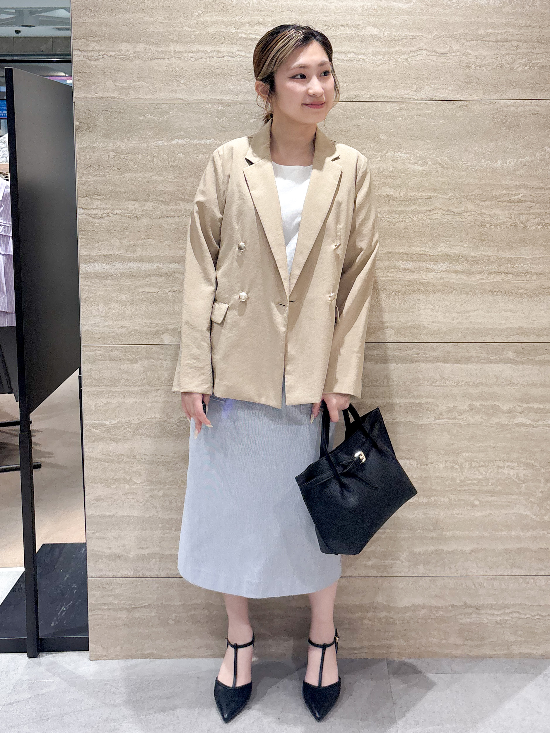 ふうかさんの「index｜《再入荷》ダブルブレストテーラードジャケット【接触冷感／吸水速乾／イージーアイロン／防シワ／洗濯機O」を使ったコーディネート