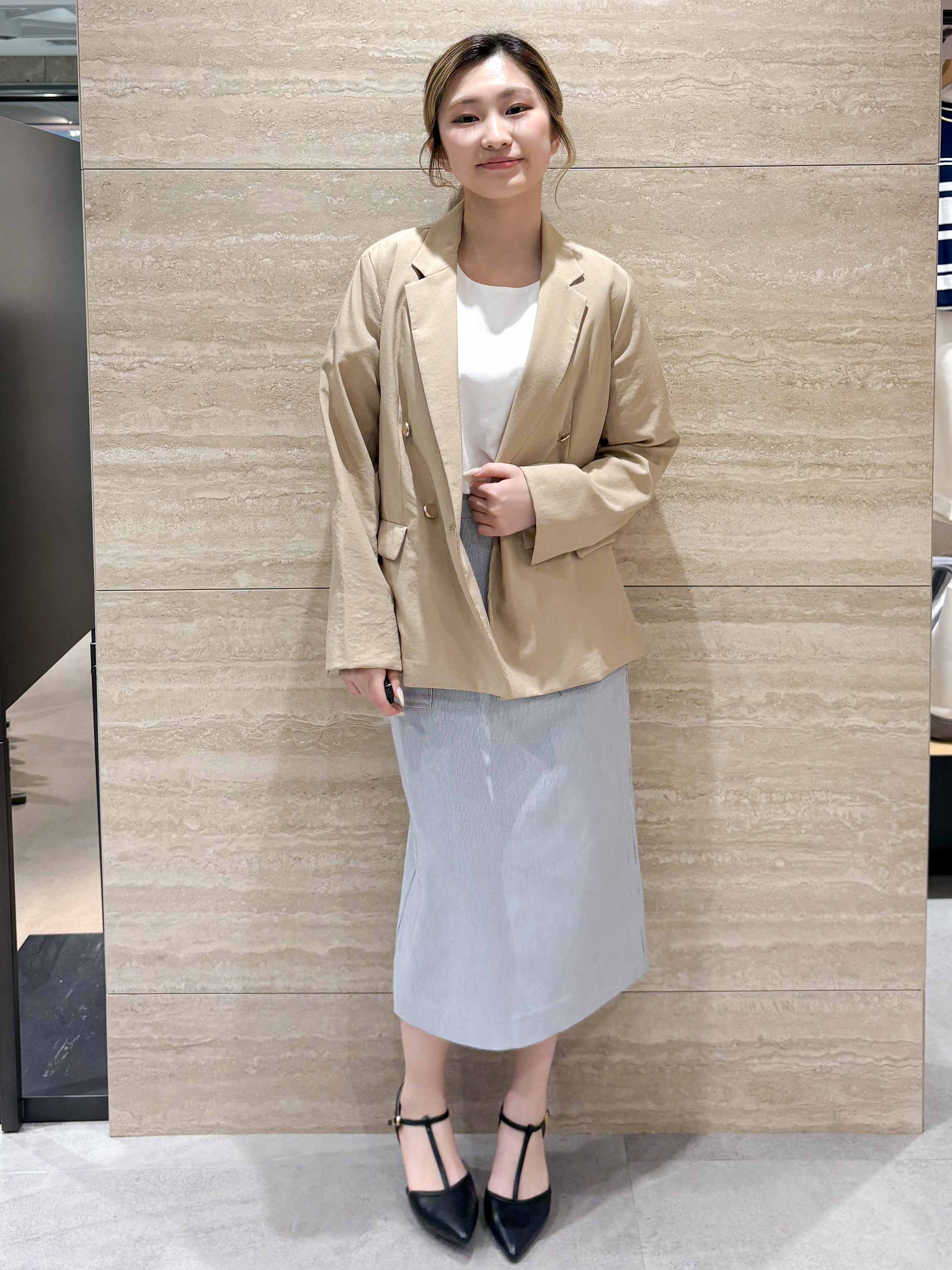 ふうかさんの「index｜《再入荷》ダブルブレストテーラードジャケット【接触冷感／吸水速乾／イージーアイロン／防シワ／洗濯機O」を使ったコーディネート