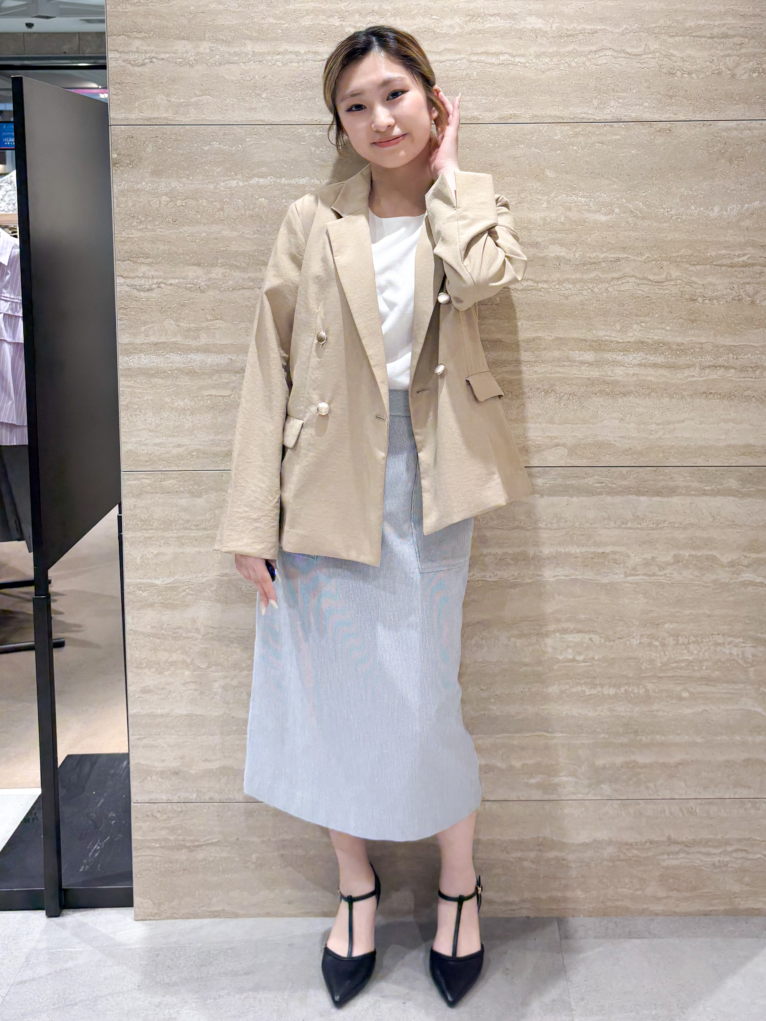 ふうかさんの「index｜《再入荷》ダブルブレストテーラードジャケット【接触冷感／吸水速乾／イージーアイロン／防シワ／洗濯機O」を使ったコーディネート