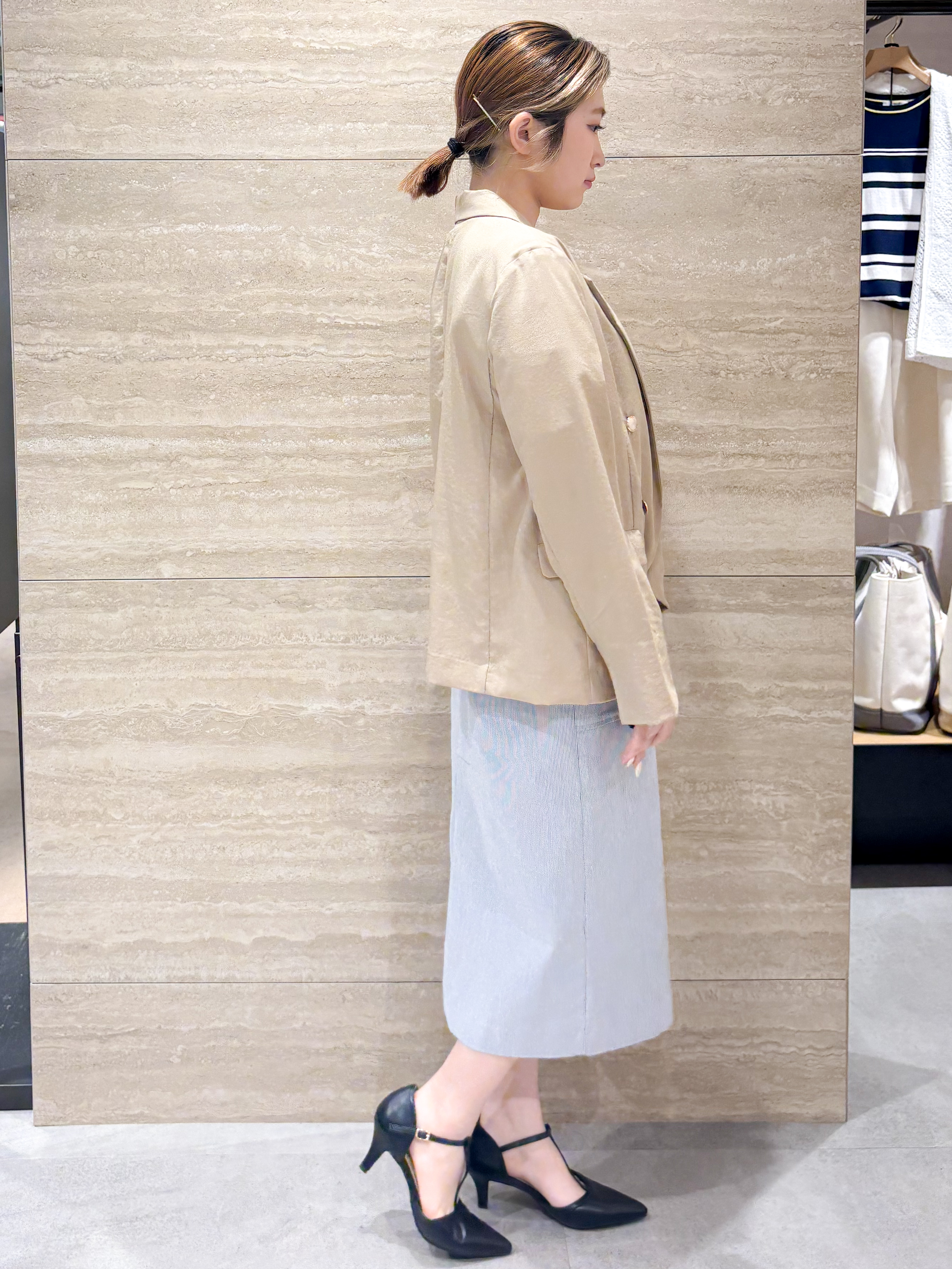 ふうかさんの「index｜《再入荷》ダブルブレストテーラードジャケット【接触冷感／吸水速乾／イージーアイロン／防シワ／洗濯機O」を使ったコーディネート