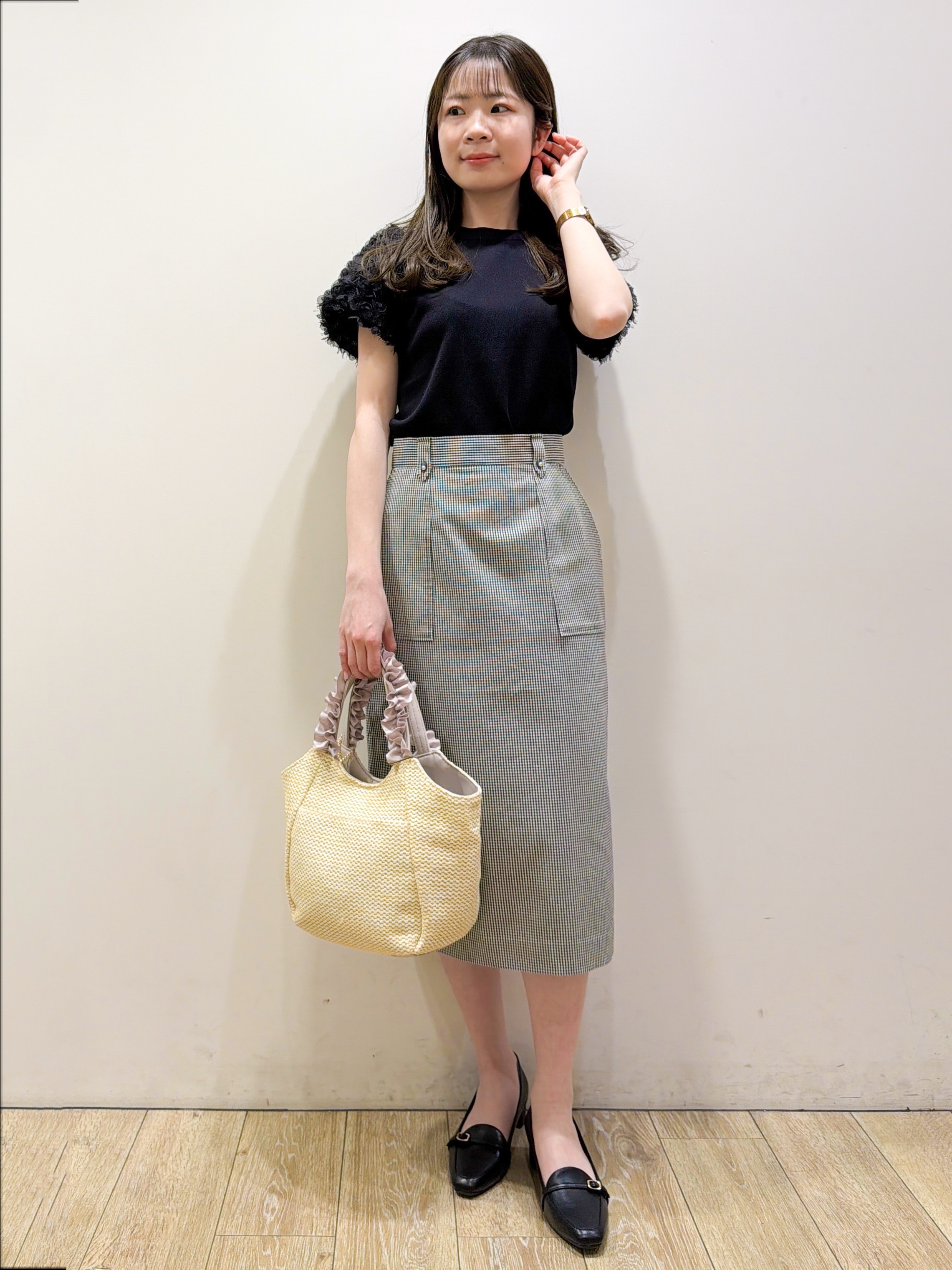 ayaさんの「index｜ドッキングシャギーレーススリーブニット【洗濯機OK】」を使ったコーディネート