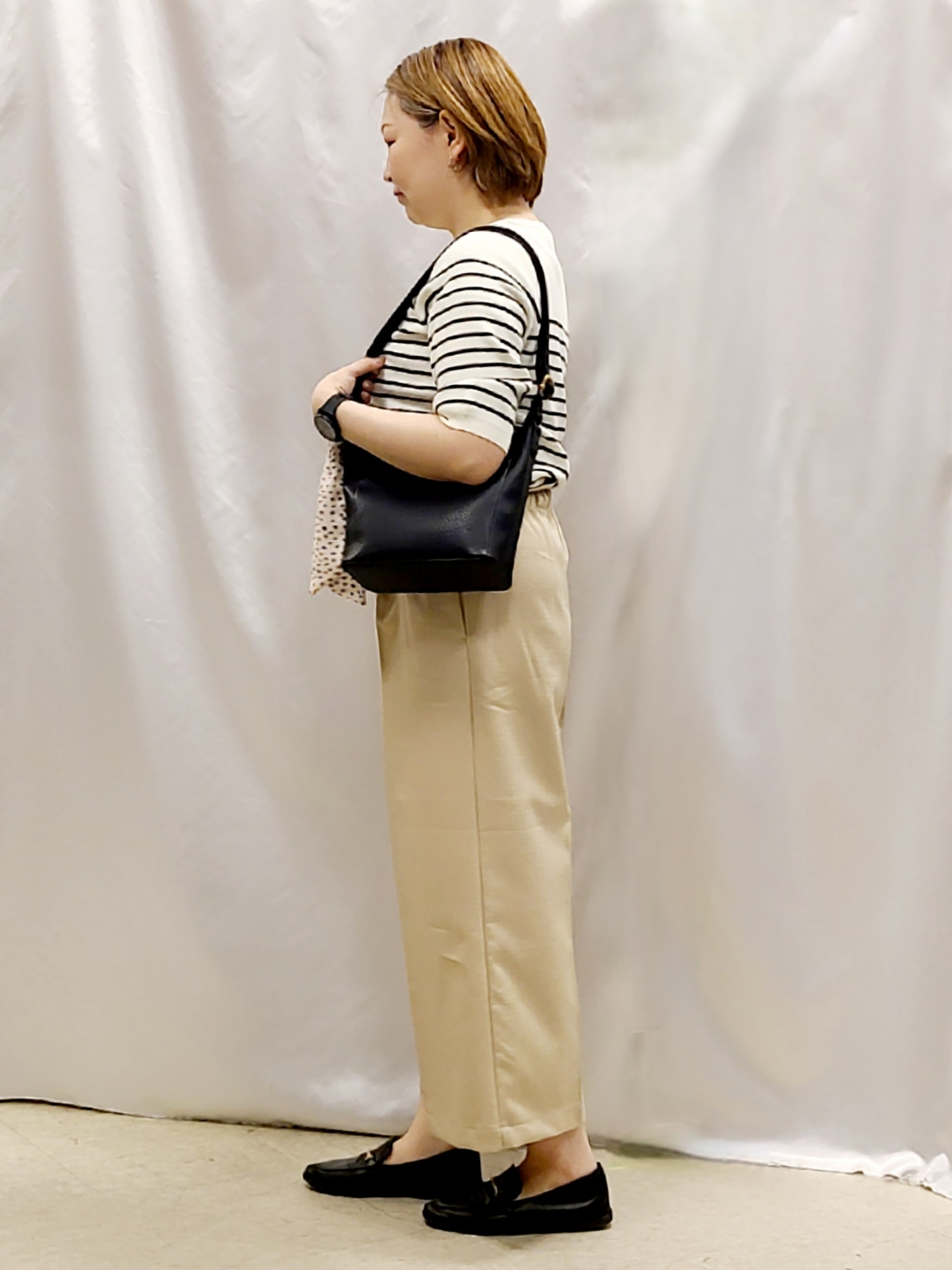 Chiiさんの「SHOO･LA･RUE｜【毎日洗える/S-LL/UV】上半身すっきり 二の腕見せない5分袖ニット」を使ったコーディネート