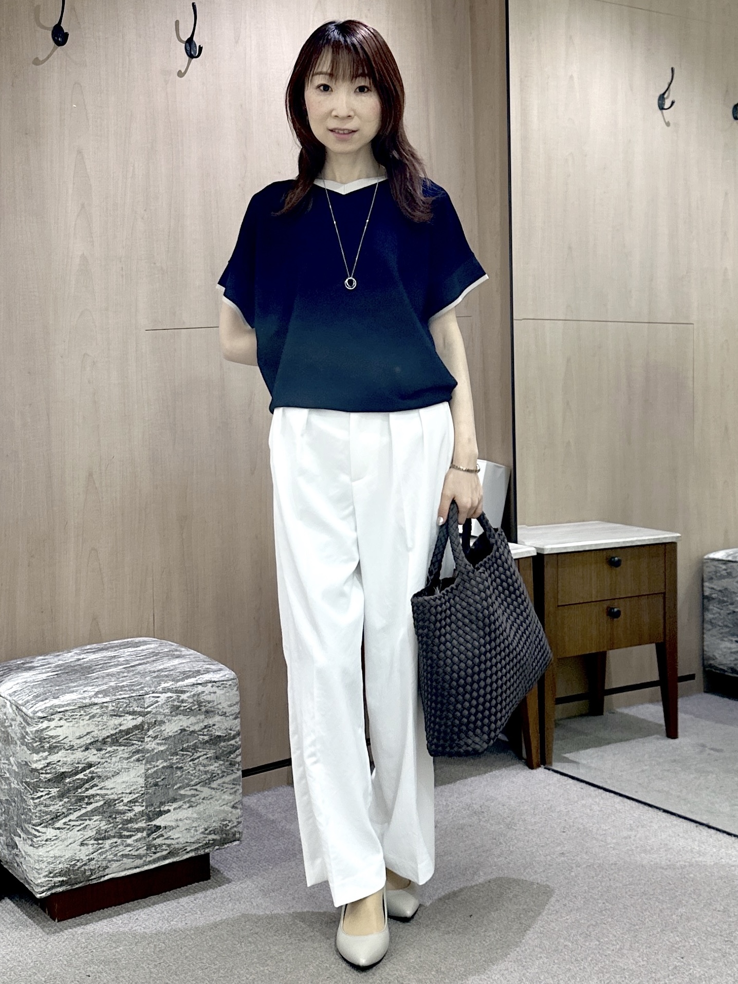 Miwaさんの「UNTITLED｜【11色展開/体型カバー】前後2WAYフレンチスリーブニット」を使ったコーディネート