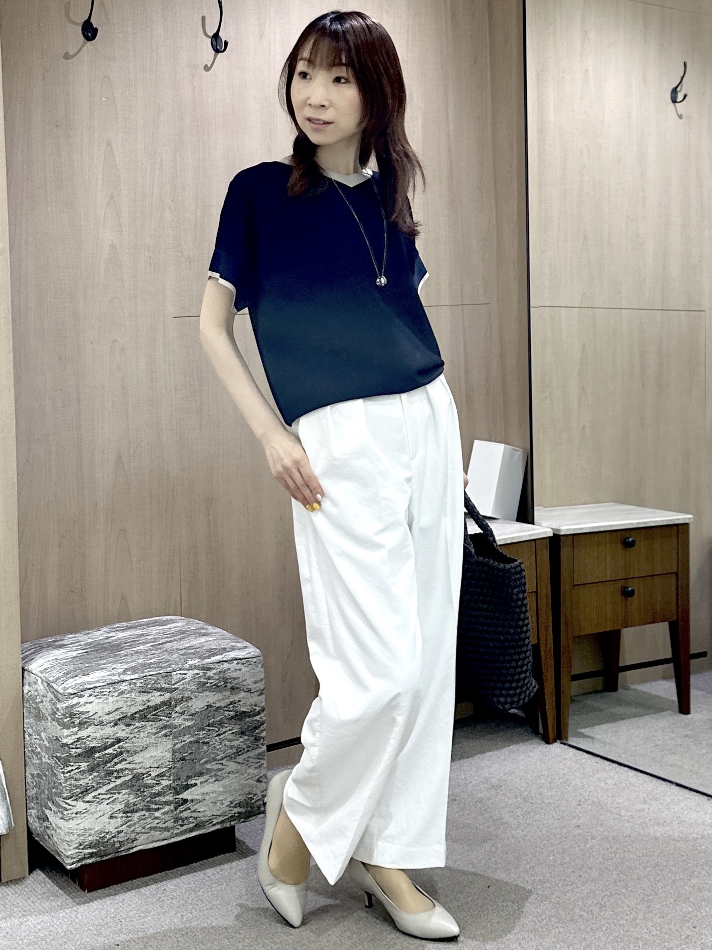 Miwaさんの「UNTITLED｜【11色展開/体型カバー】前後2WAYフレンチスリーブニット」を使ったコーディネート