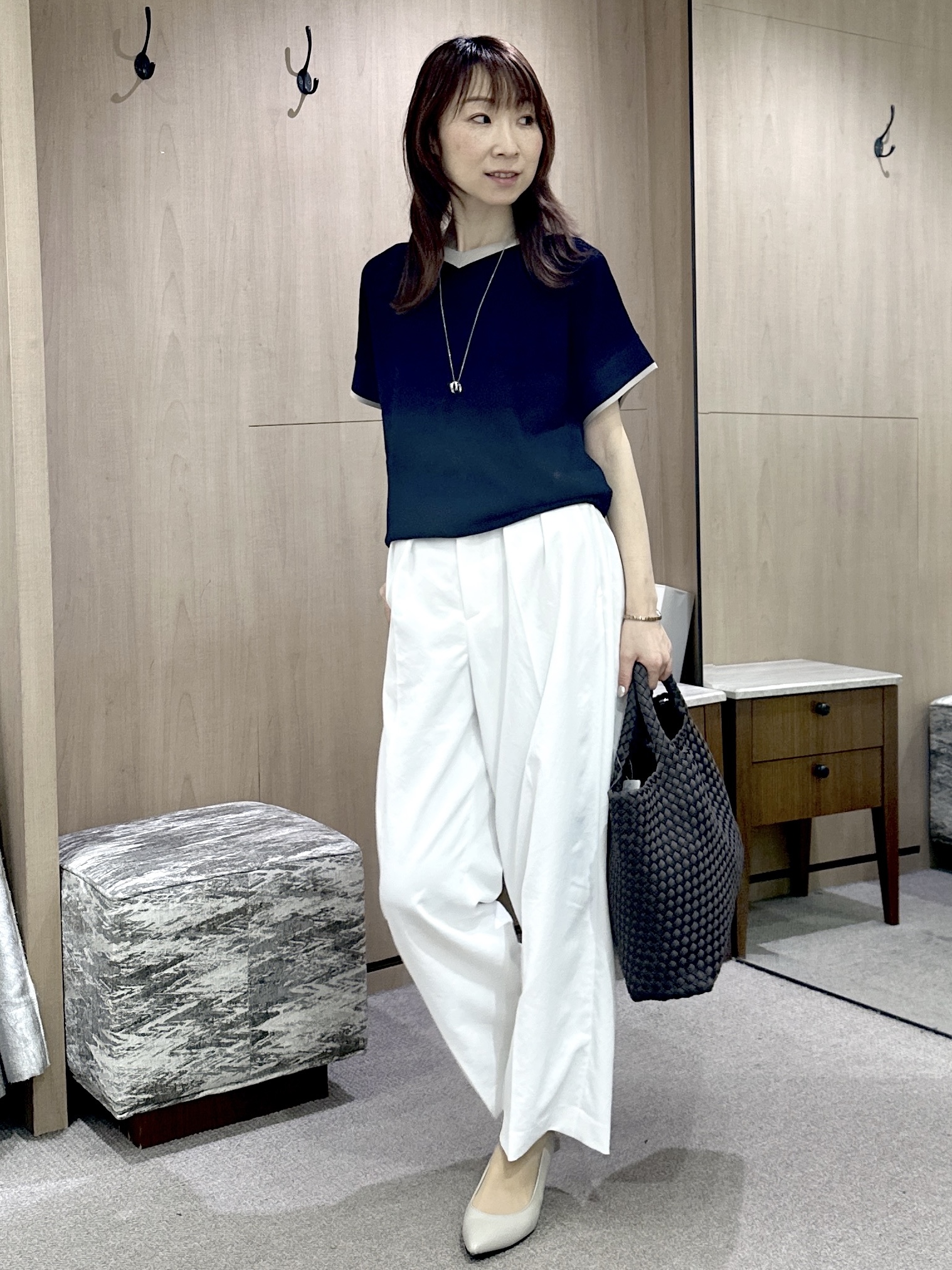 Miwaさんの「UNTITLED｜【11色展開/体型カバー】前後2WAYフレンチスリーブニット」を使ったコーディネート