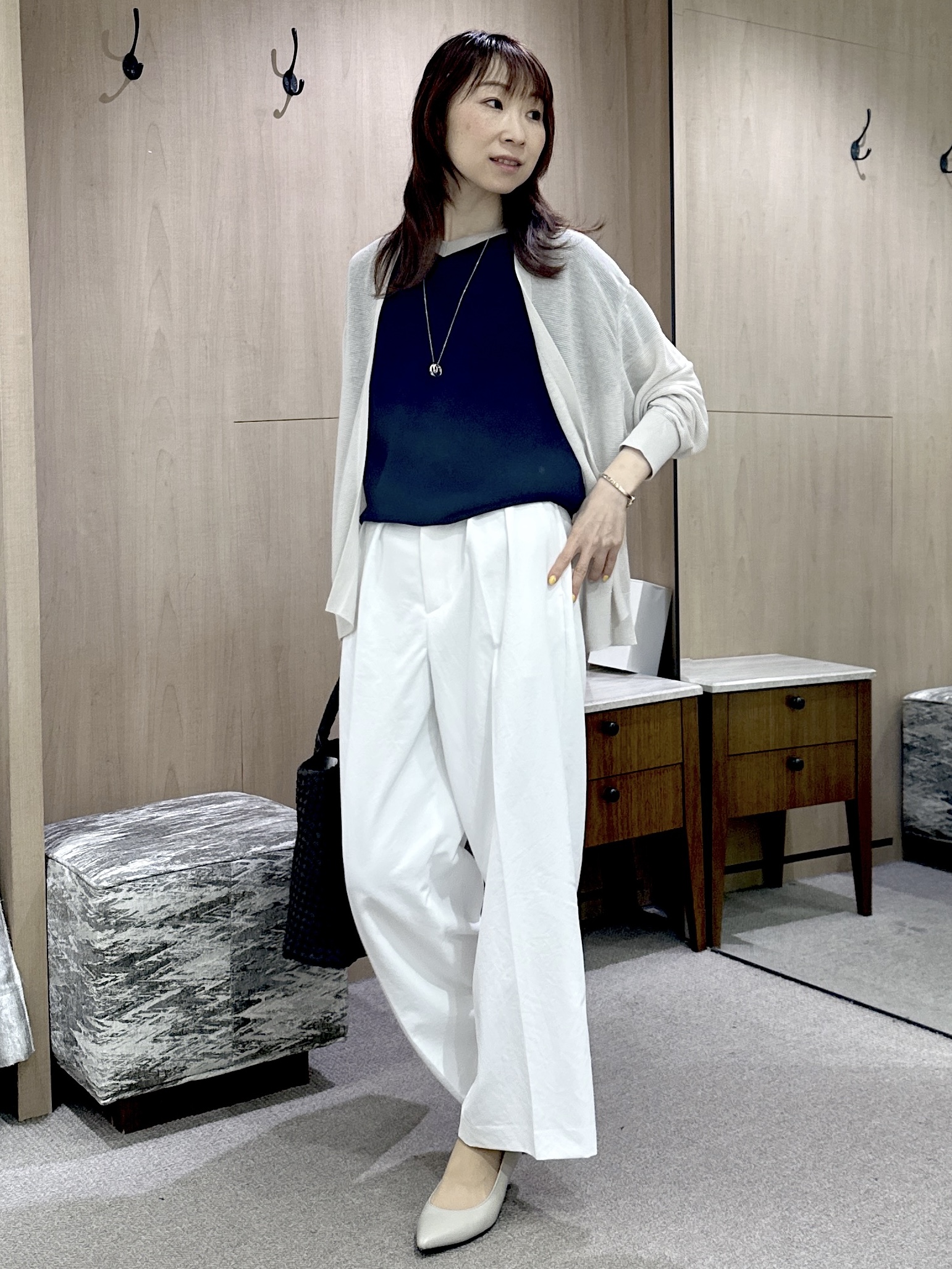 Miwaさんの「UNTITLED｜【11色展開/体型カバー】前後2WAYフレンチスリーブニット」を使ったコーディネート