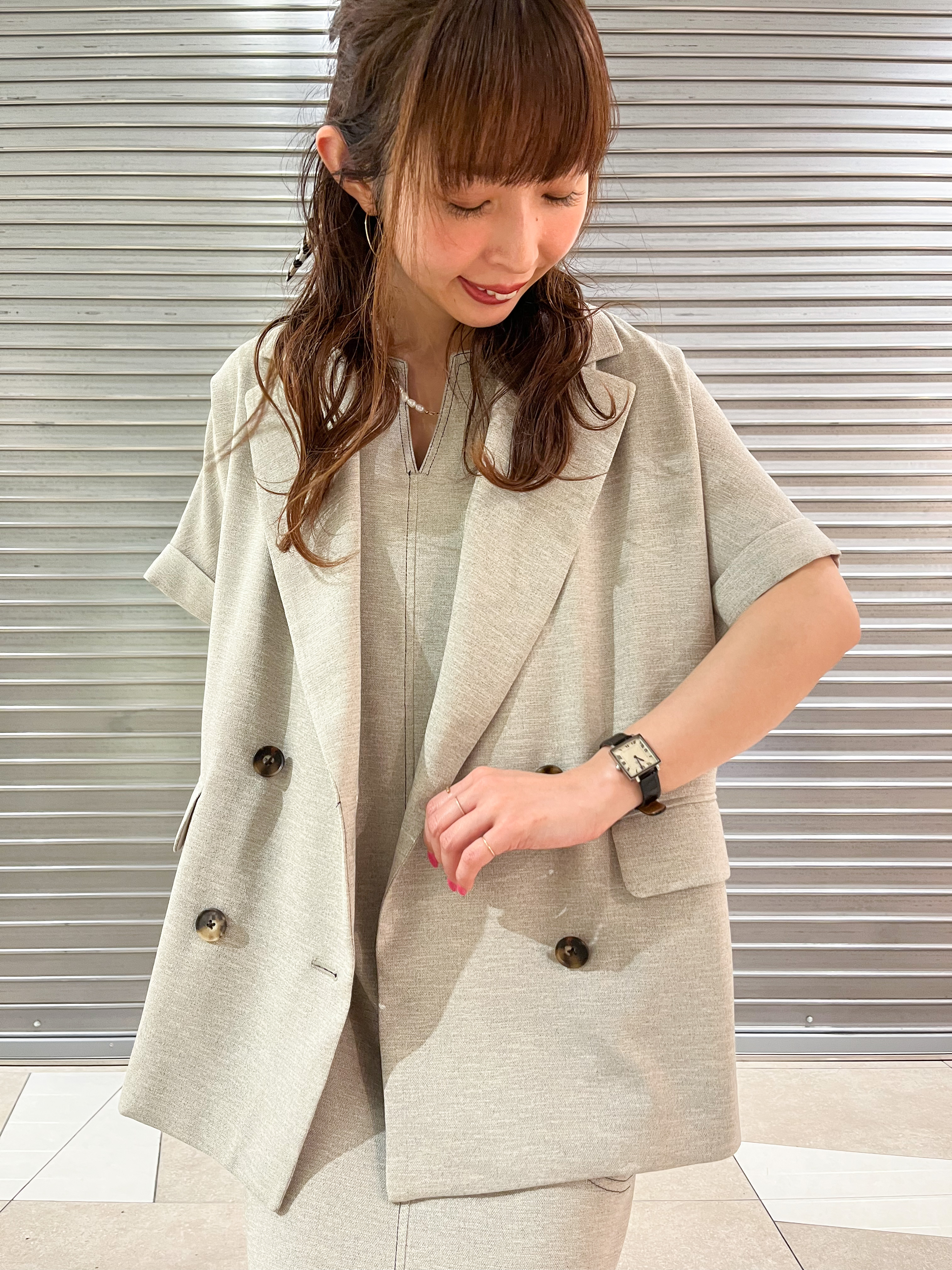じゅんさんの「DRESSTERIOR｜【セットアップ可/UVカット/接触冷感/吸水速乾】ウォッシャブル リネンライクドルマンジャケット」を使ったコーディネート