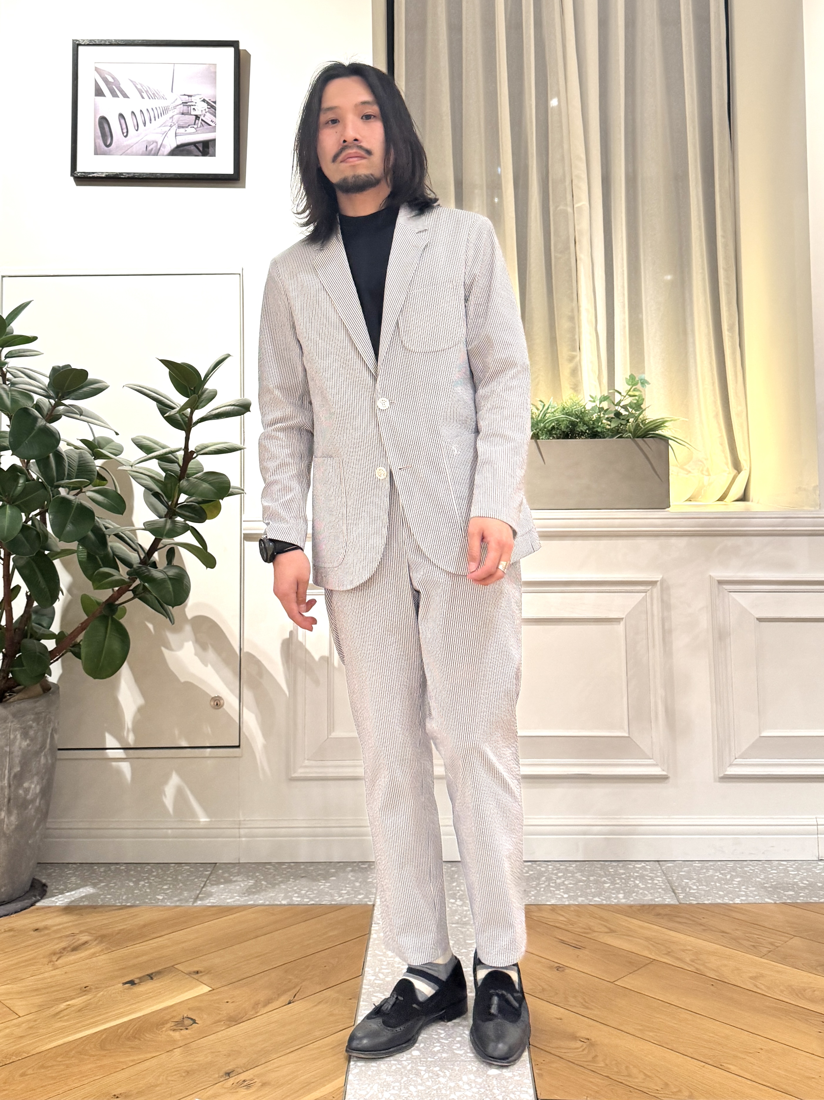 kawarataniさんの「DRESSTERIOR｜◆【吸湿速乾/セットアップ可/ウォッシャブル】COOLMAX シアサッカー サマージャケット」を使ったコーディネート