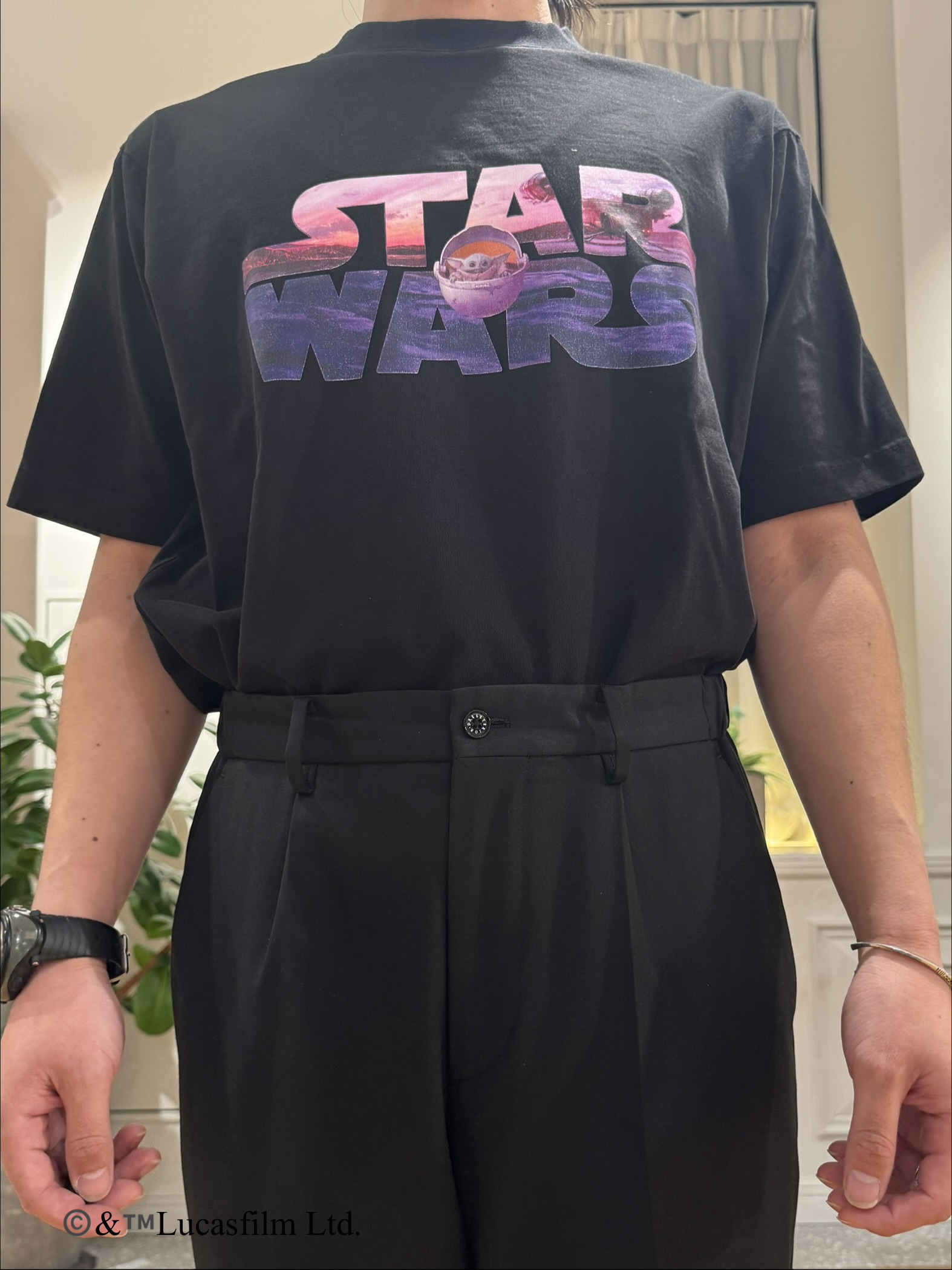 kawarataniさんの「DRESSTERIOR｜◆【接触冷感】STAR WARS ロゴTシャツ」を使ったコーディネート