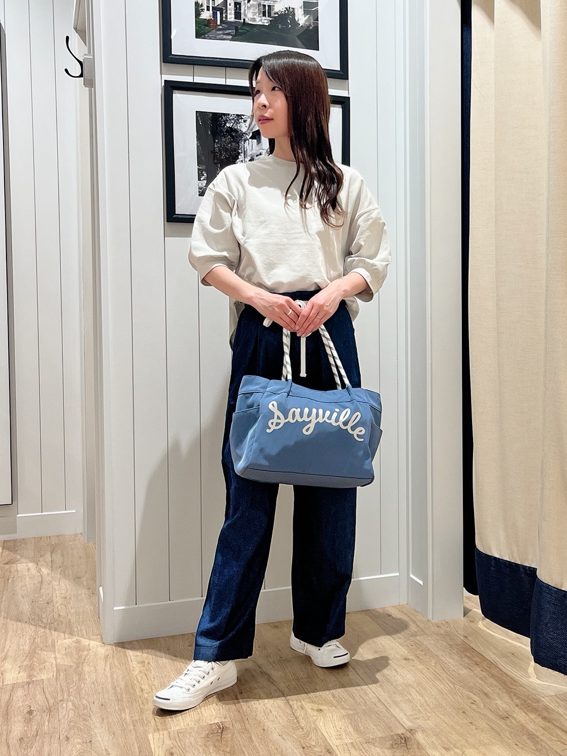 mihoさんの「Dessin｜【360度可愛い】バックヘンリーカットソー5分袖」を使ったコーディネート