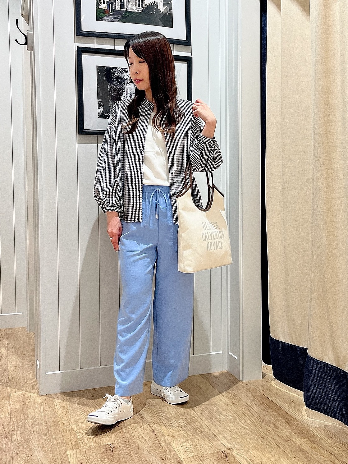 mihoさんの「Dessin｜【洗える】バルーンスリーブバンドカラーシャツ」を使ったコーディネート