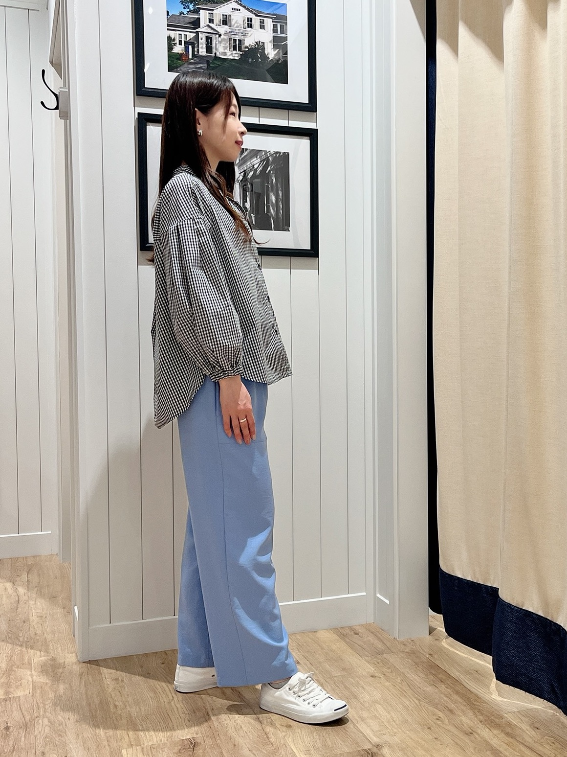 mihoさんの「Dessin｜【洗える】バルーンスリーブバンドカラーシャツ」を使ったコーディネート