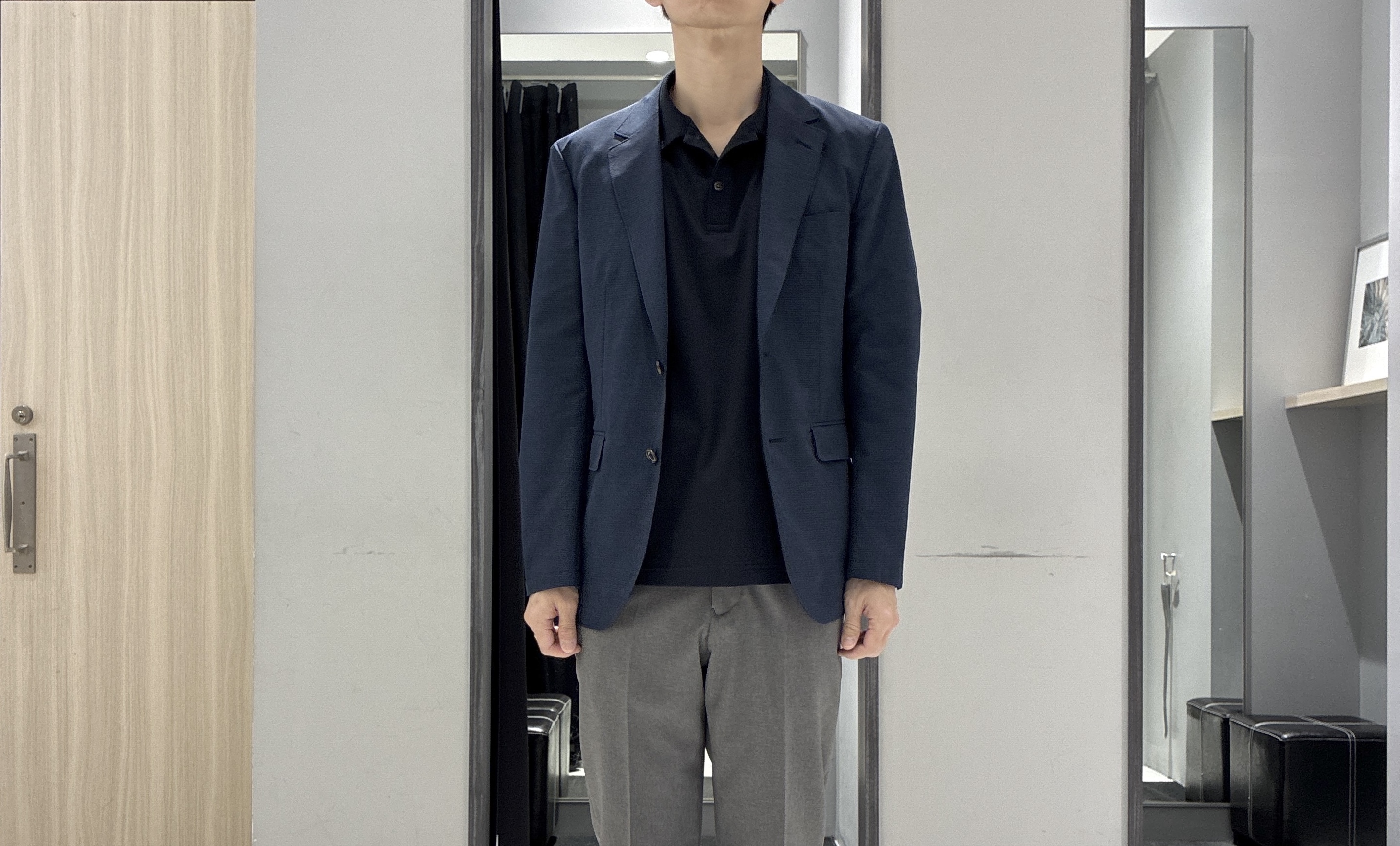 わいずみさんの「TAKEO KIKUCHI｜【抗菌防臭】COOL DOTS（R）ドビープリント ジャケット」を使ったコーディネート