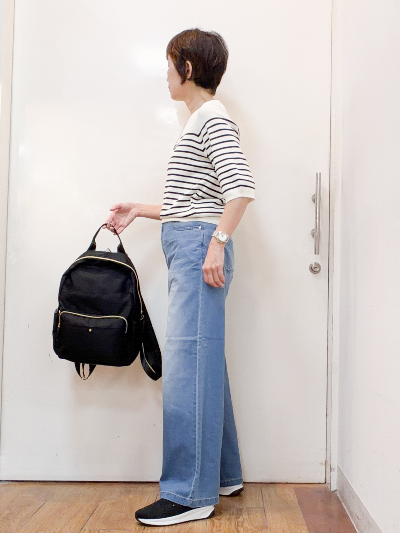 みぃさんの「SHOO･LA･RUE｜【毎日洗える/S-LL/UV】上半身すっきり 二の腕見せない5分袖ニット」を使ったコーディネート