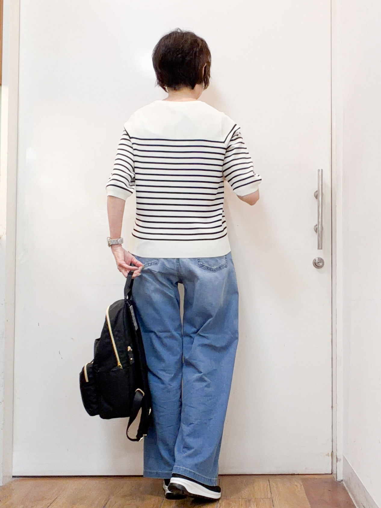 みぃさんの「SHOO･LA･RUE｜【毎日洗える/S-LL/UV】上半身すっきり 二の腕見せない5分袖ニット」を使ったコーディネート