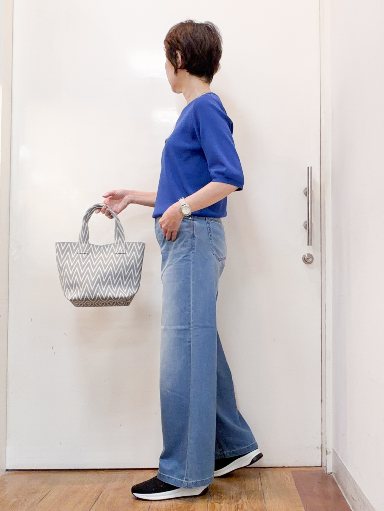 みぃさんの「SHOO･LA･RUE｜【毎日洗える/S-LL/UV】上半身すっきり 二の腕見せない5分袖ニット」を使ったコーディネート