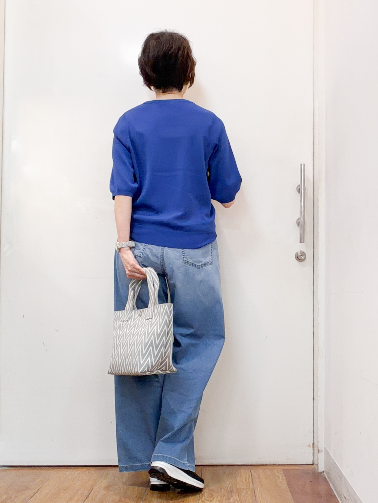 みぃさんの「SHOO･LA･RUE｜【毎日洗える/S-LL/UV】上半身すっきり 二の腕見せない5分袖ニット」を使ったコーディネート