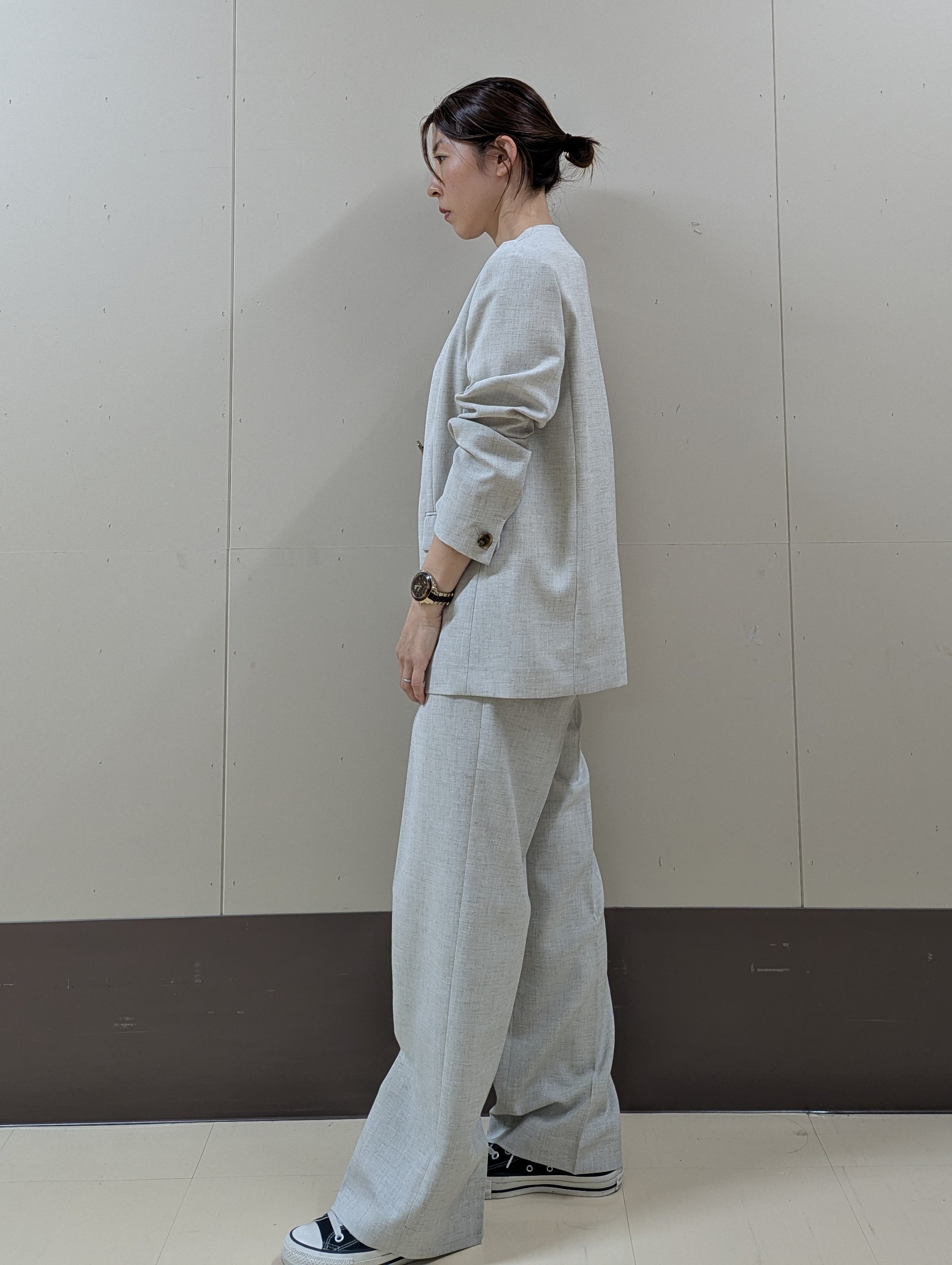 sachiさんの「UNTITLED｜◆【さらりと快適/セットアップ可/UV/接触冷感】スラブカラーレスジャケット」を使ったコーディネート