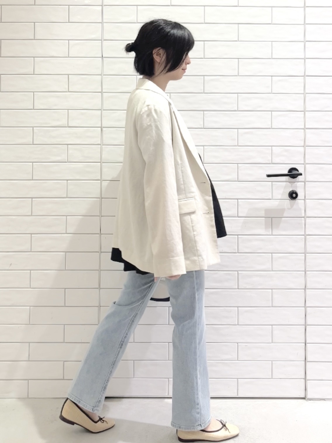 しおりさんの「OPAQUE.CLIP｜【UV／接触冷感】ダブルブレストジャケット《防シワ加工／洗える》」を使ったコーディネート