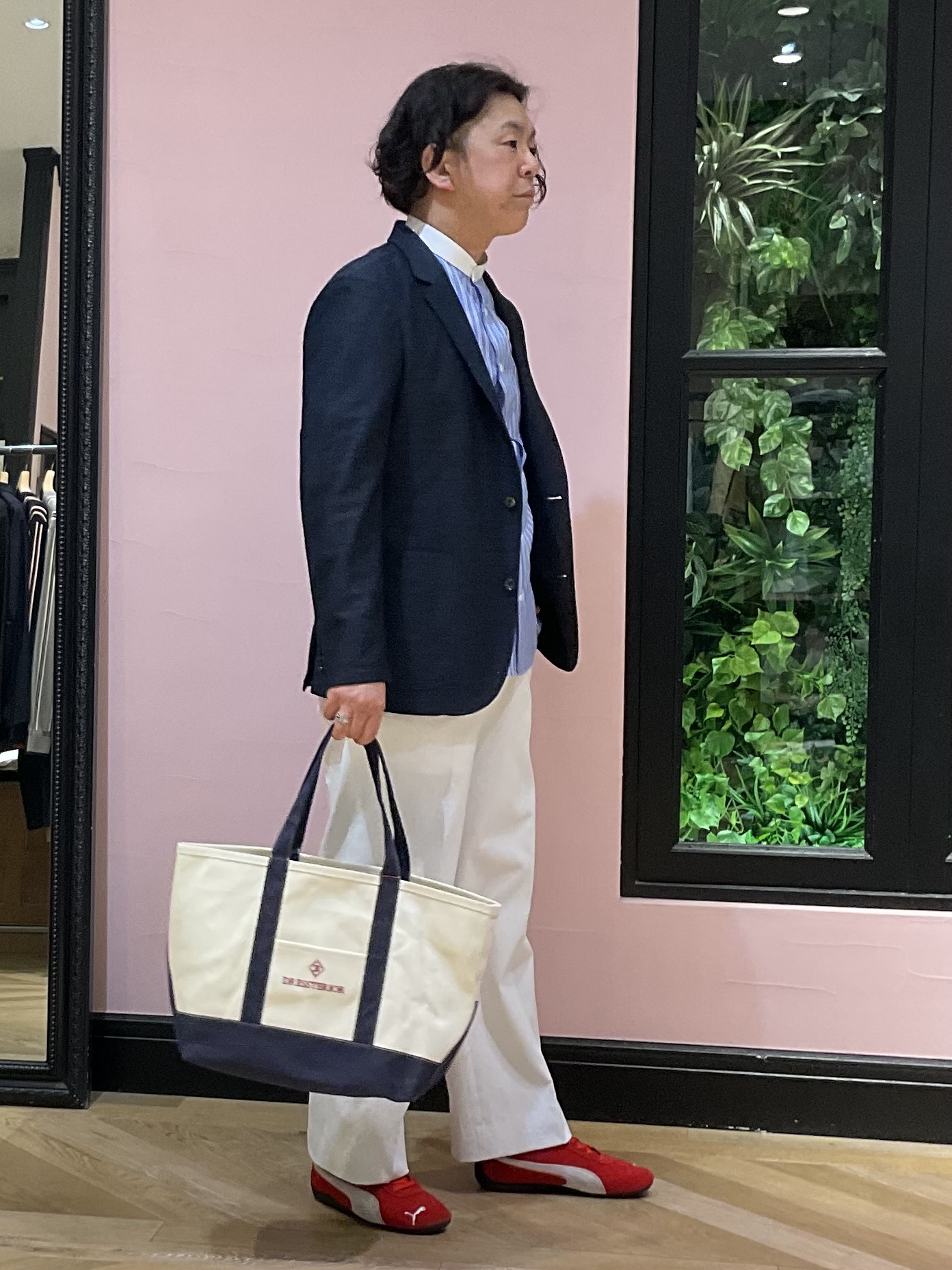 Nagaseさんの「DRESSTERIOR｜バンドカラー ストライプスリークォーターシャツ」を使ったコーディネート