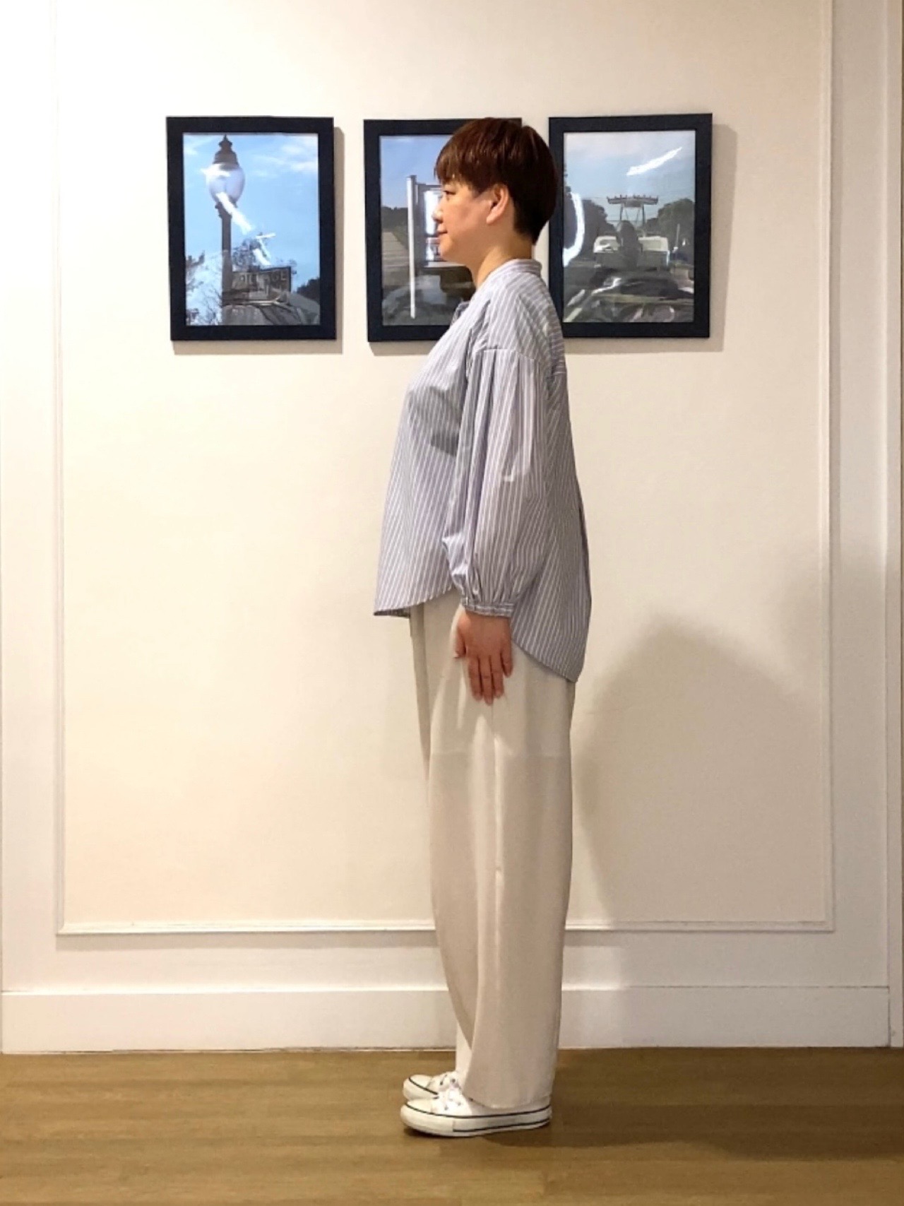 Hiroさんの「Dessin｜【洗える】バルーンスリーブバンドカラーシャツ」を使ったコーディネート
