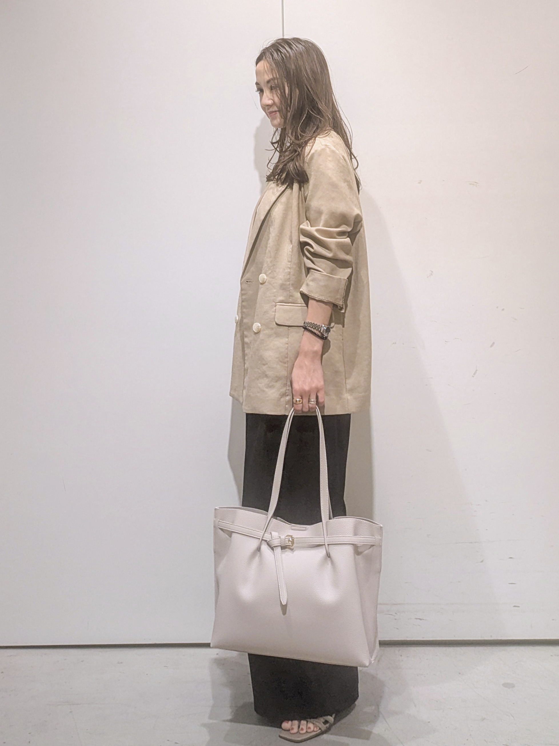 machiさんの「OPAQUE.CLIP｜【UV／接触冷感】ダブルブレストジャケット《防シワ加工／洗える》」を使ったコーディネート