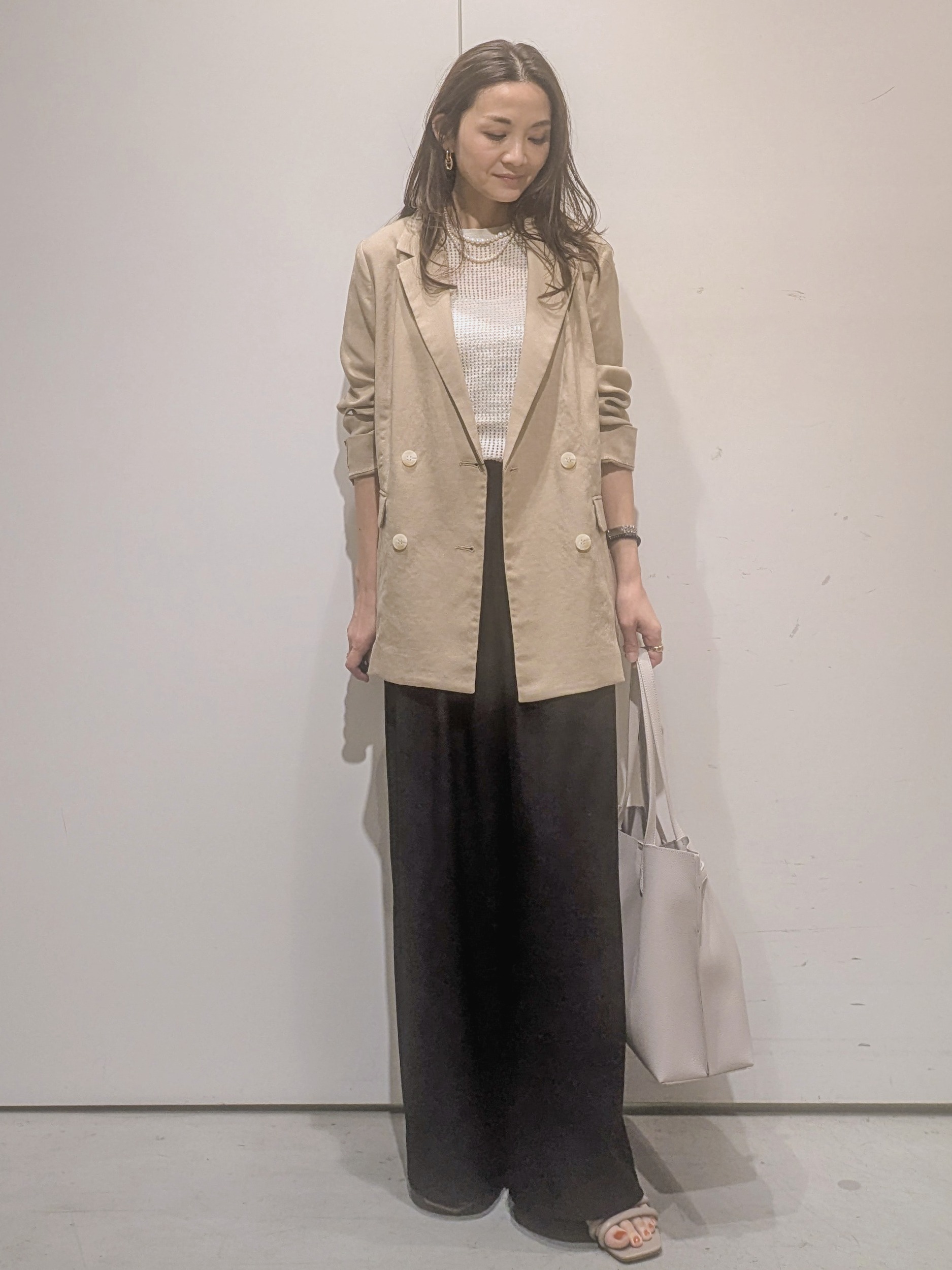 machiさんの「OPAQUE.CLIP｜【UV／接触冷感】ダブルブレストジャケット《防シワ加工／洗える》」を使ったコーディネート
