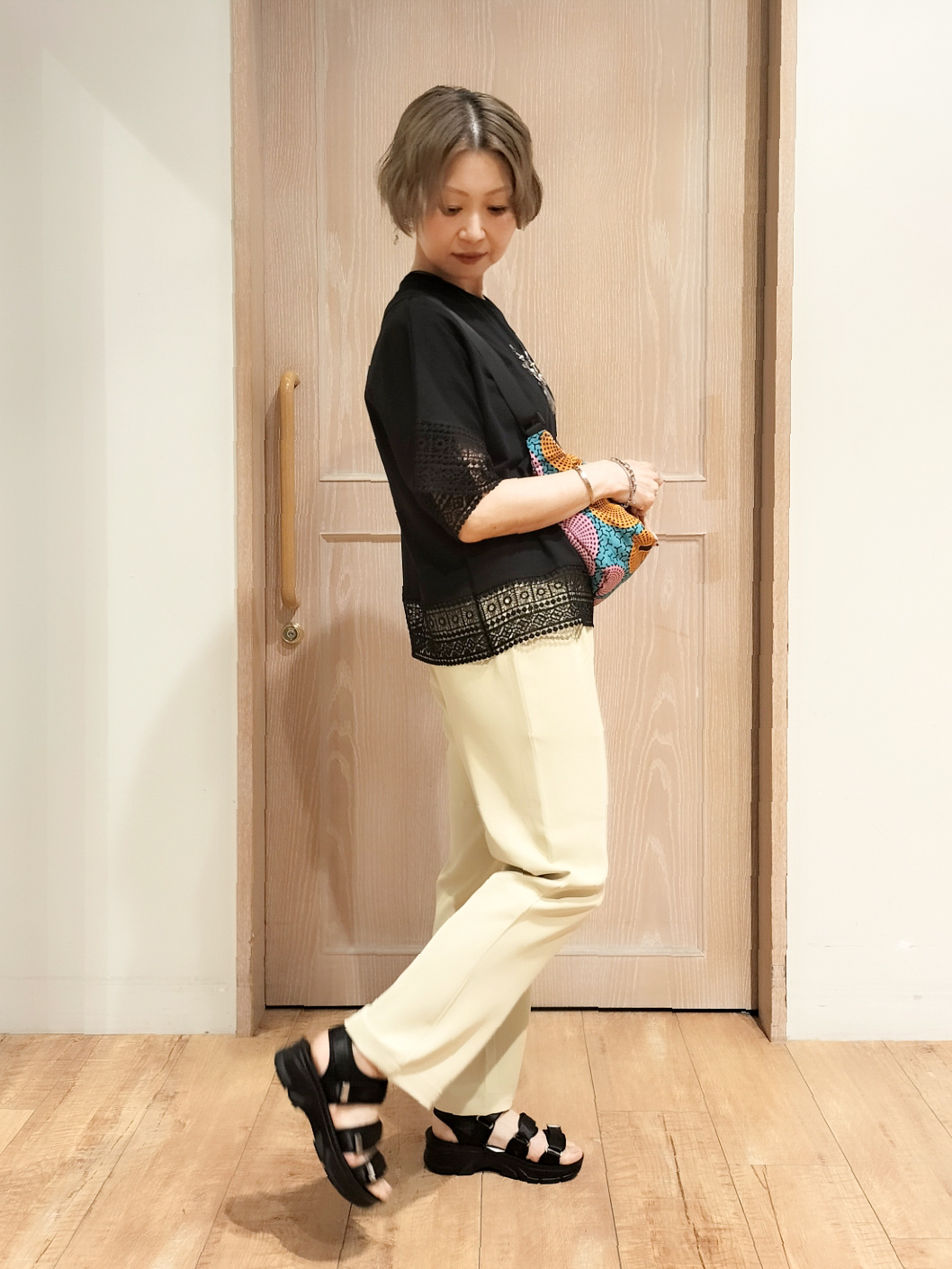 YUKIさんの「SHOO･LA･RUE｜【洗濯機可/体型カバー/S-LL】レース使いがポイント デザインTシャツ」を使ったコーディネート