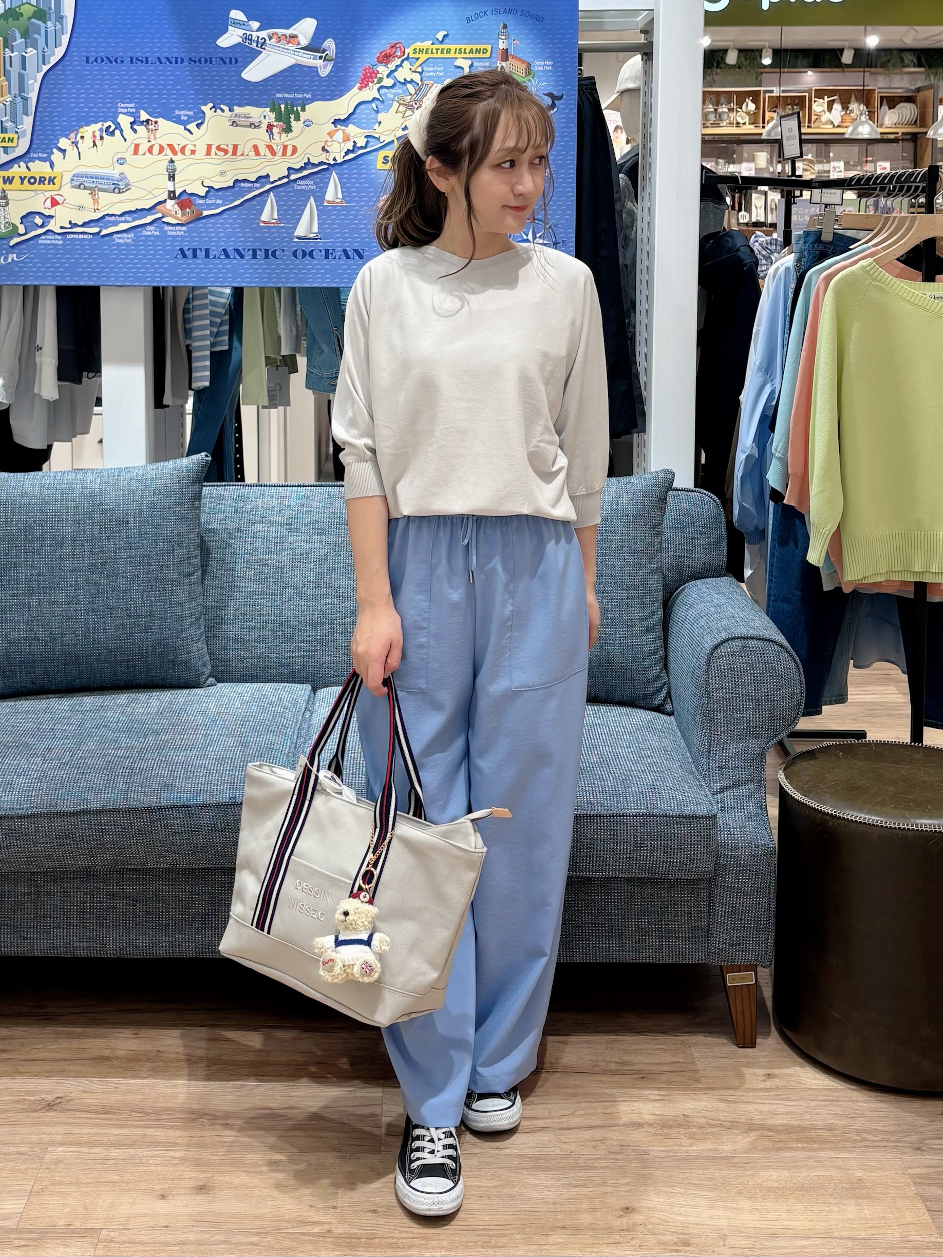 yuinaさんの「Dessin｜【洗える】後ろボタンニットプルオーバー七分袖」を使ったコーディネート