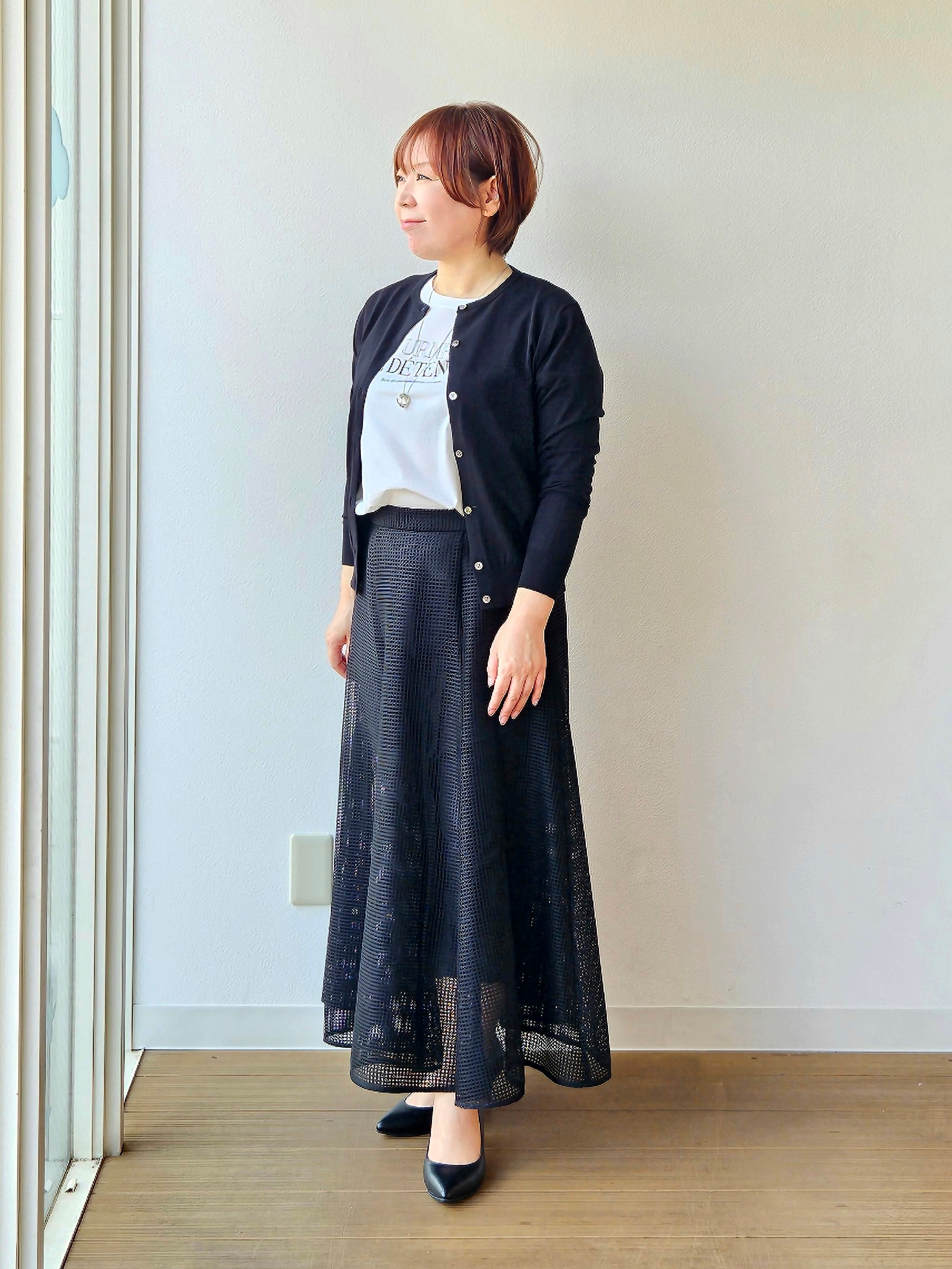 やじまさんの「UNTITLED｜◆【9色展開/アンサンブル可】コットンクルーネックカーディガン」を使ったコーディネート