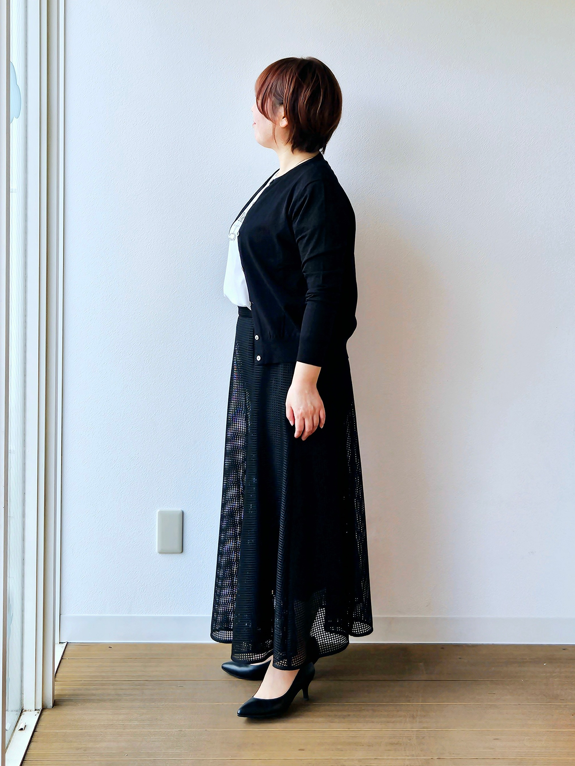 やじまさんの「UNTITLED｜◆【9色展開/アンサンブル可】コットンクルーネックカーディガン」を使ったコーディネート