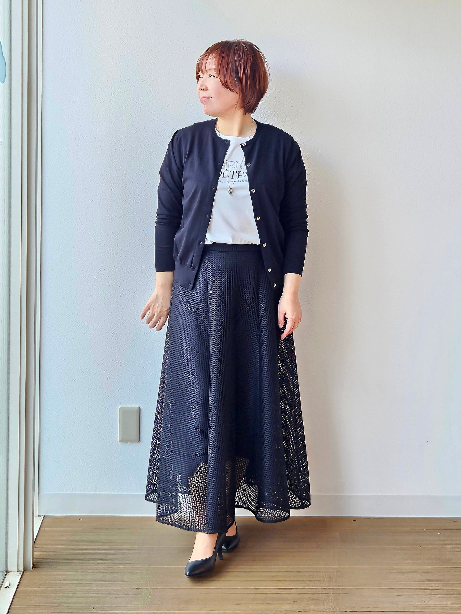 やじまさんの「UNTITLED｜◆【9色展開/アンサンブル可】コットンクルーネックカーディガン」を使ったコーディネート