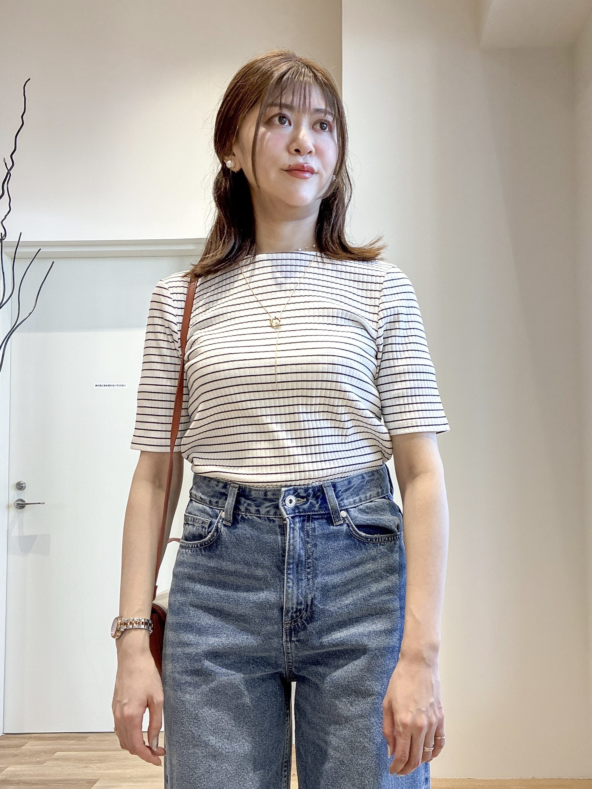 もんちゃんさんの「OPAQUE.CLIP｜ベーシックリブボートネックカットソー【洗濯機OK】」を使ったコーディネート