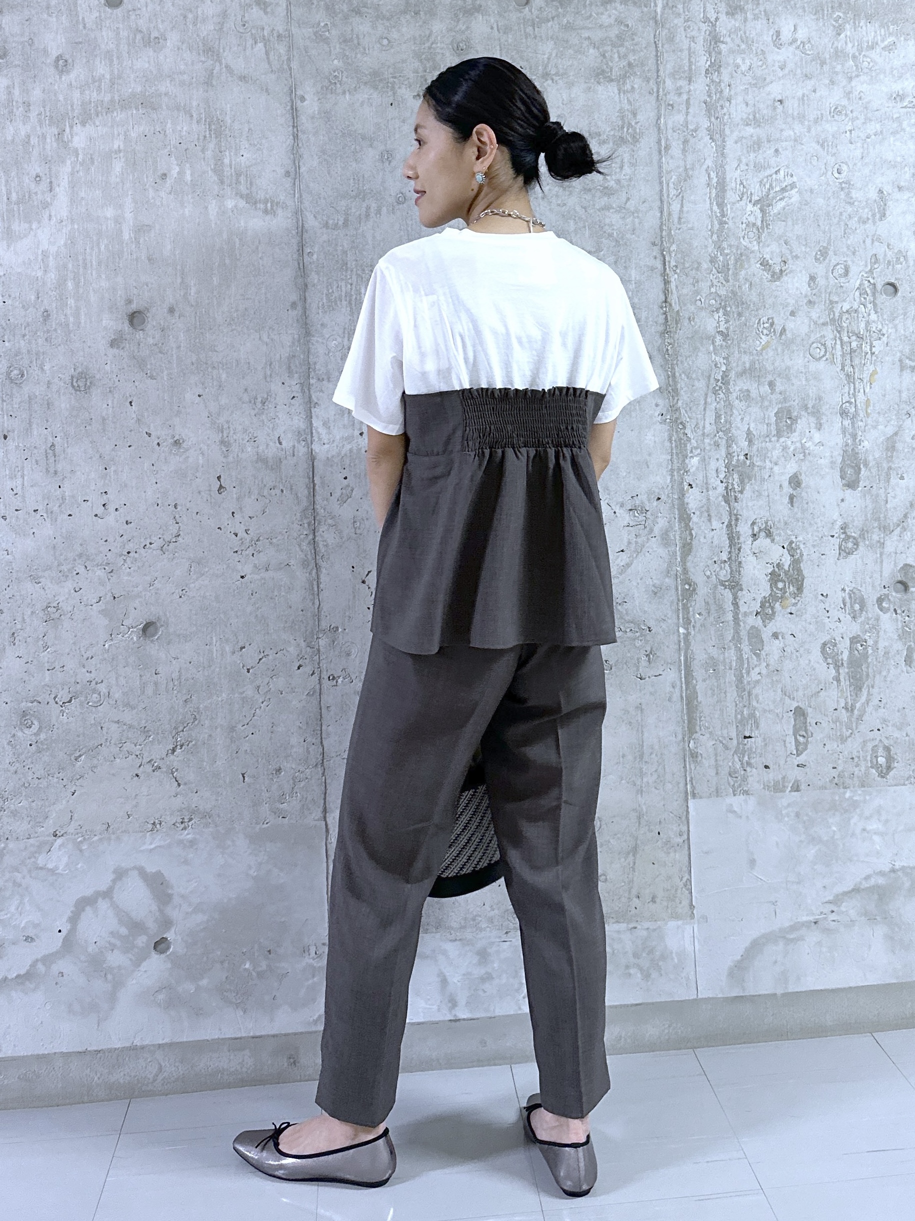 kumiさんの「Dessin｜【セットアップ可/UVカット/洗える】ビスチェドッキングTシャツ」を使ったコーディネート