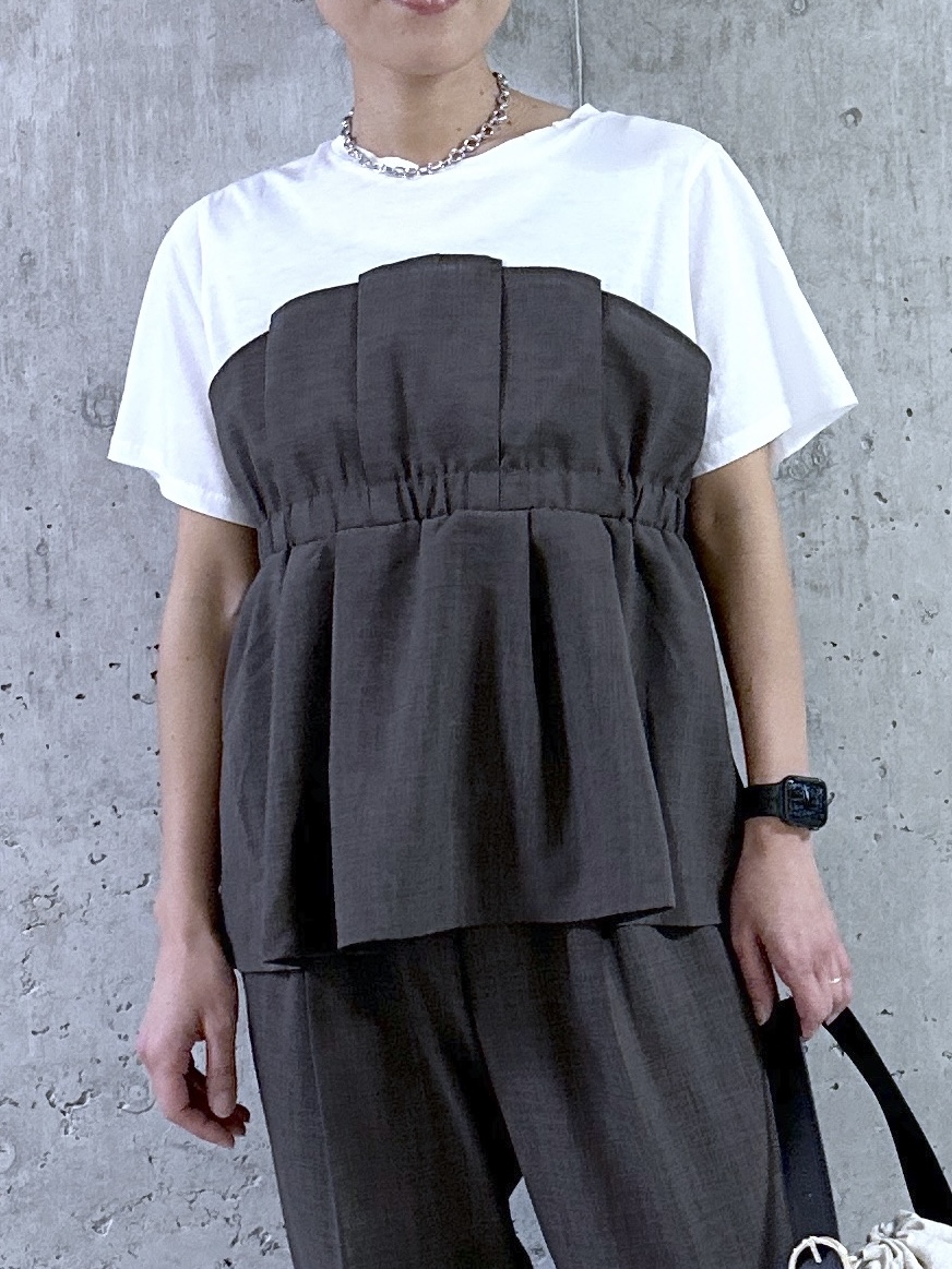 kumiさんの「Dessin｜【セットアップ可/UVカット/洗える】ビスチェドッキングTシャツ」を使ったコーディネート