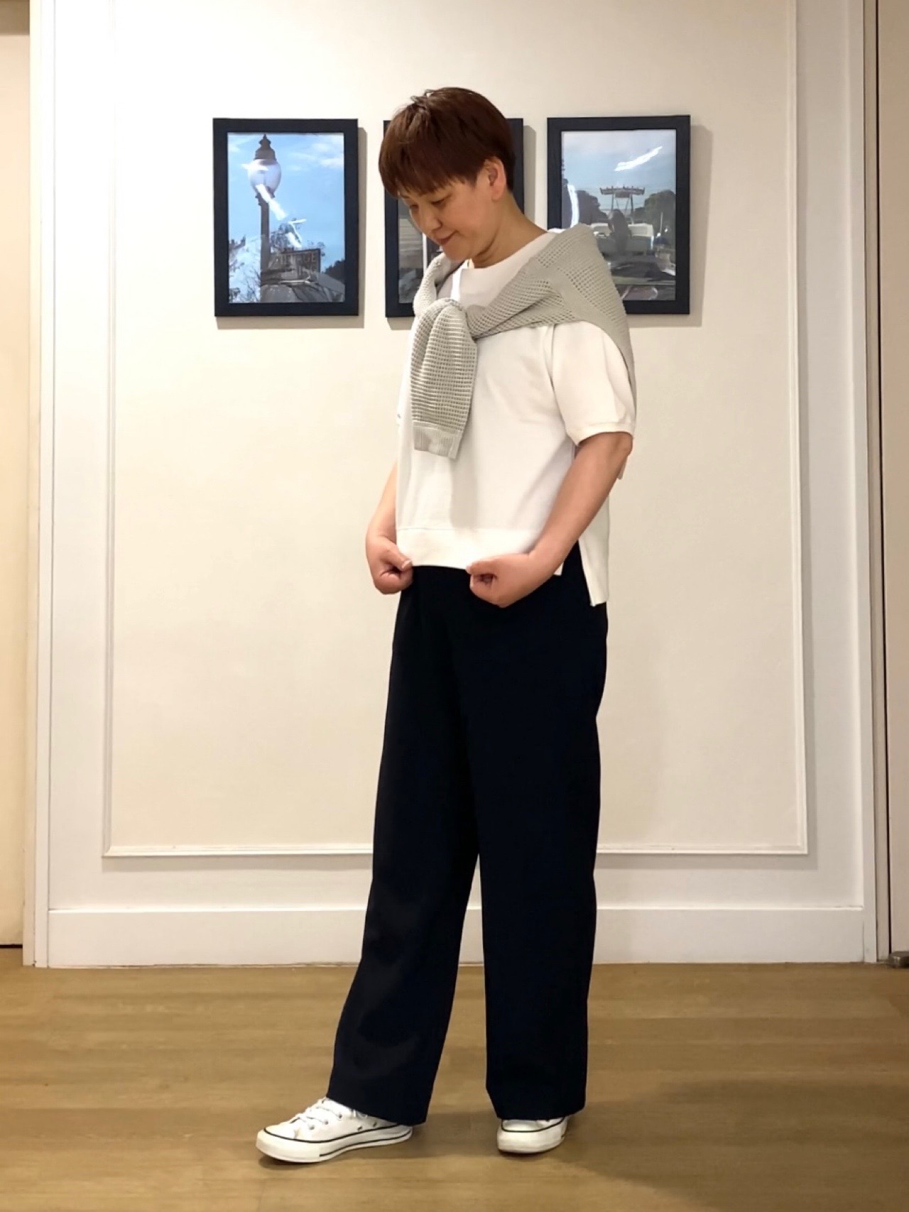 Hiroさんの「Dessin｜【洗える】コットンメッシュニットカーディガン」を使ったコーディネート