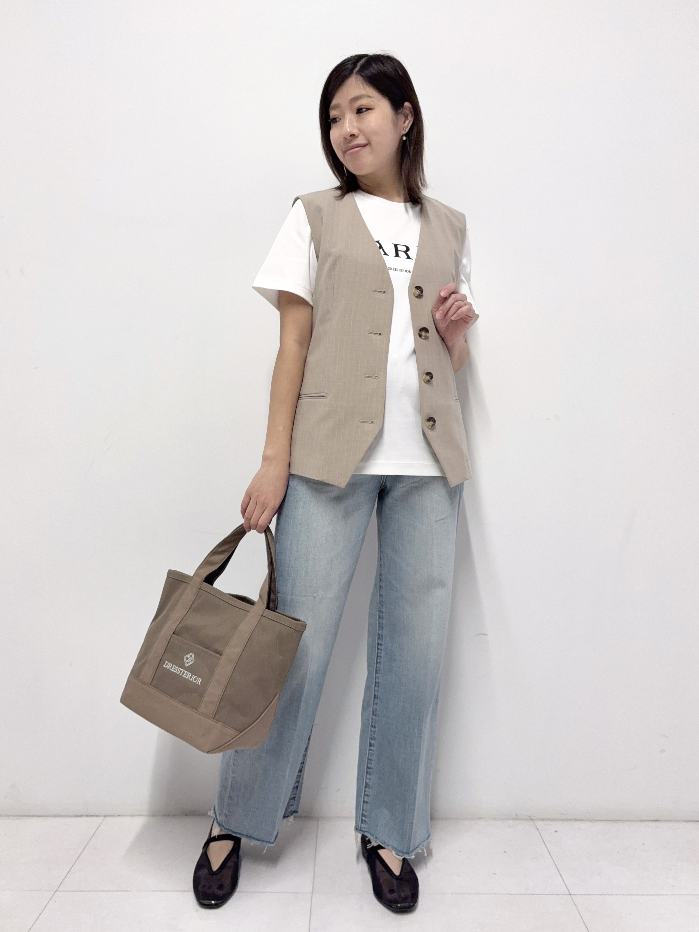Nishijimaさんの「DRESSTERIOR｜【セットアップ可/ウォッシャブル】セットアップストライプジレ」を使ったコーディネート