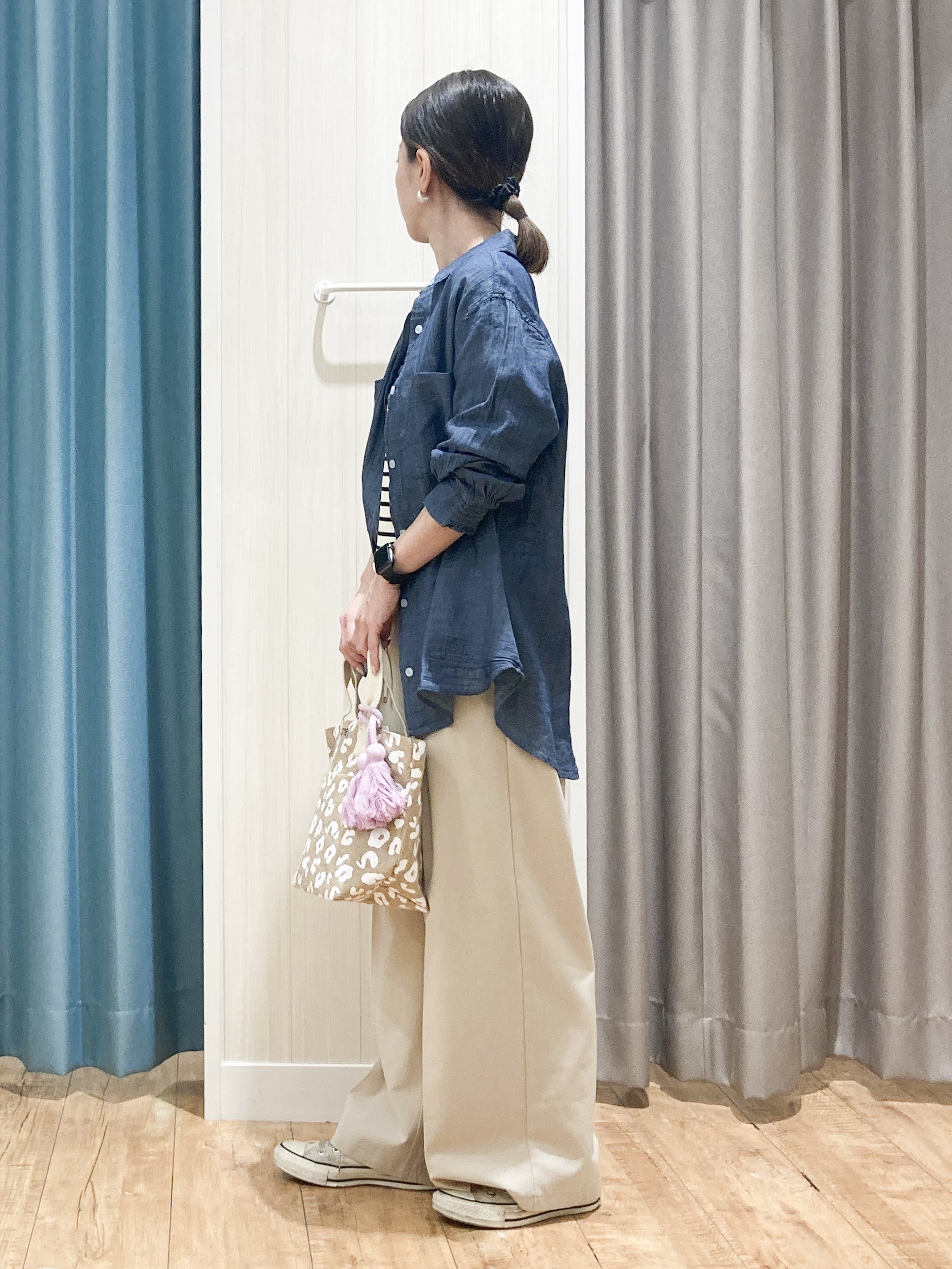 thさんの「SHOO･LA･RUE｜【毎日洗える/S-LL/UV】上半身すっきり 二の腕見せない5分袖ニット」を使ったコーディネート