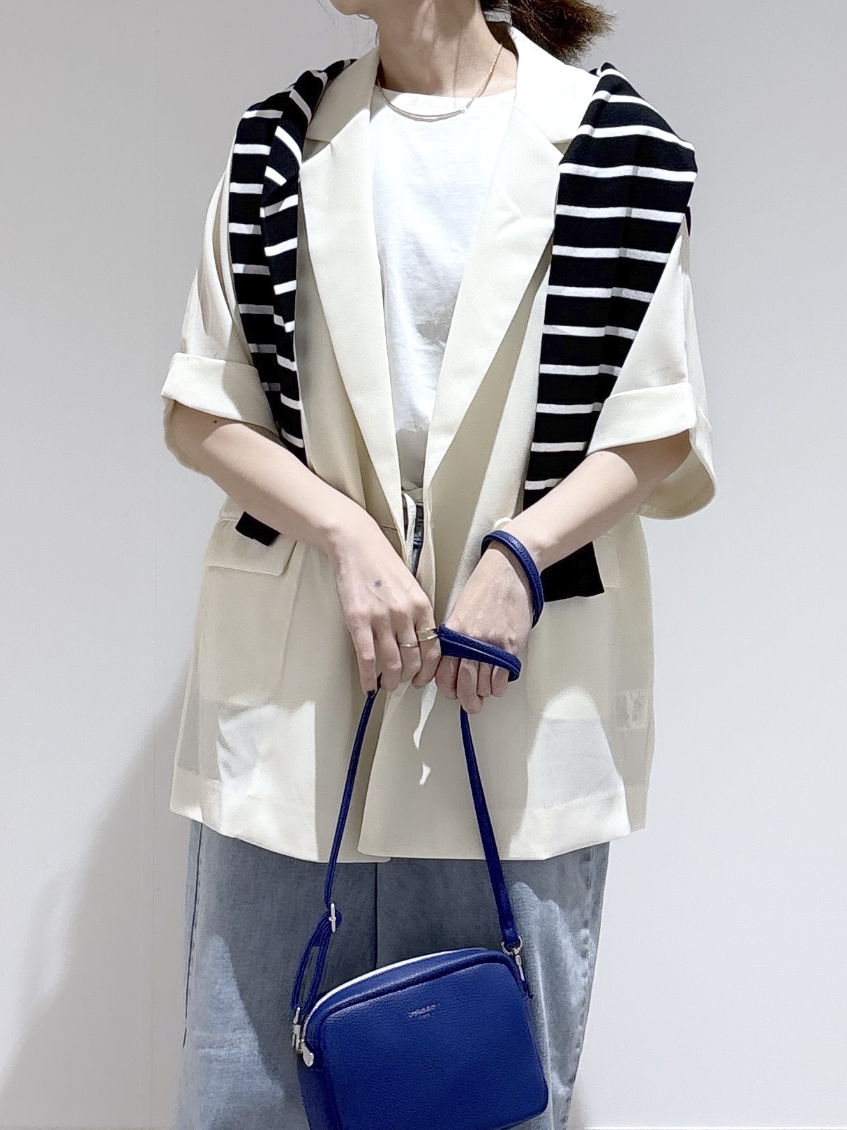 はなさんの「OPAQUE.CLIP｜【接触冷感／吸水速乾／防シワ】リネンライクテーラードジャケット《洗濯機OK》」を使ったコーディネート